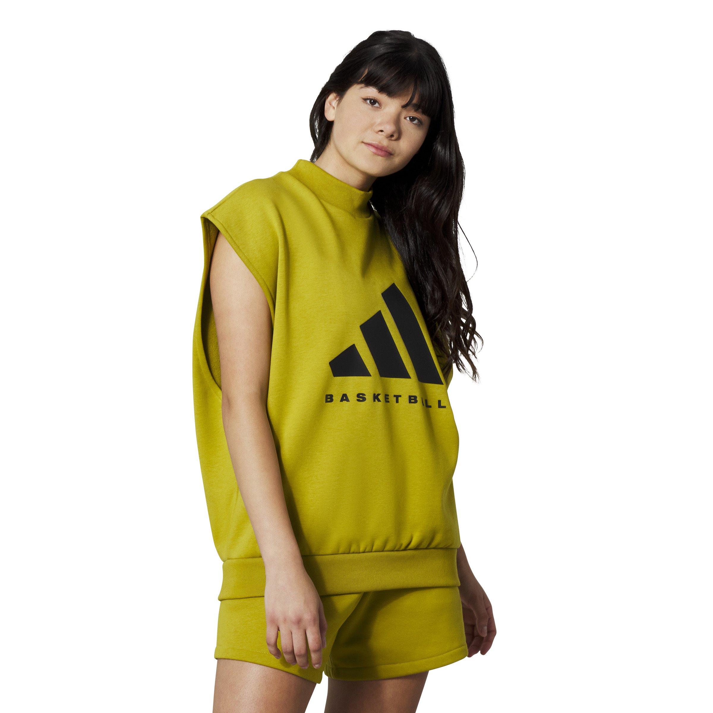 adidas Unisex Basketball Sleeveless Sweatshirt - Pulse Olive - GREEN Thumbnail View 1