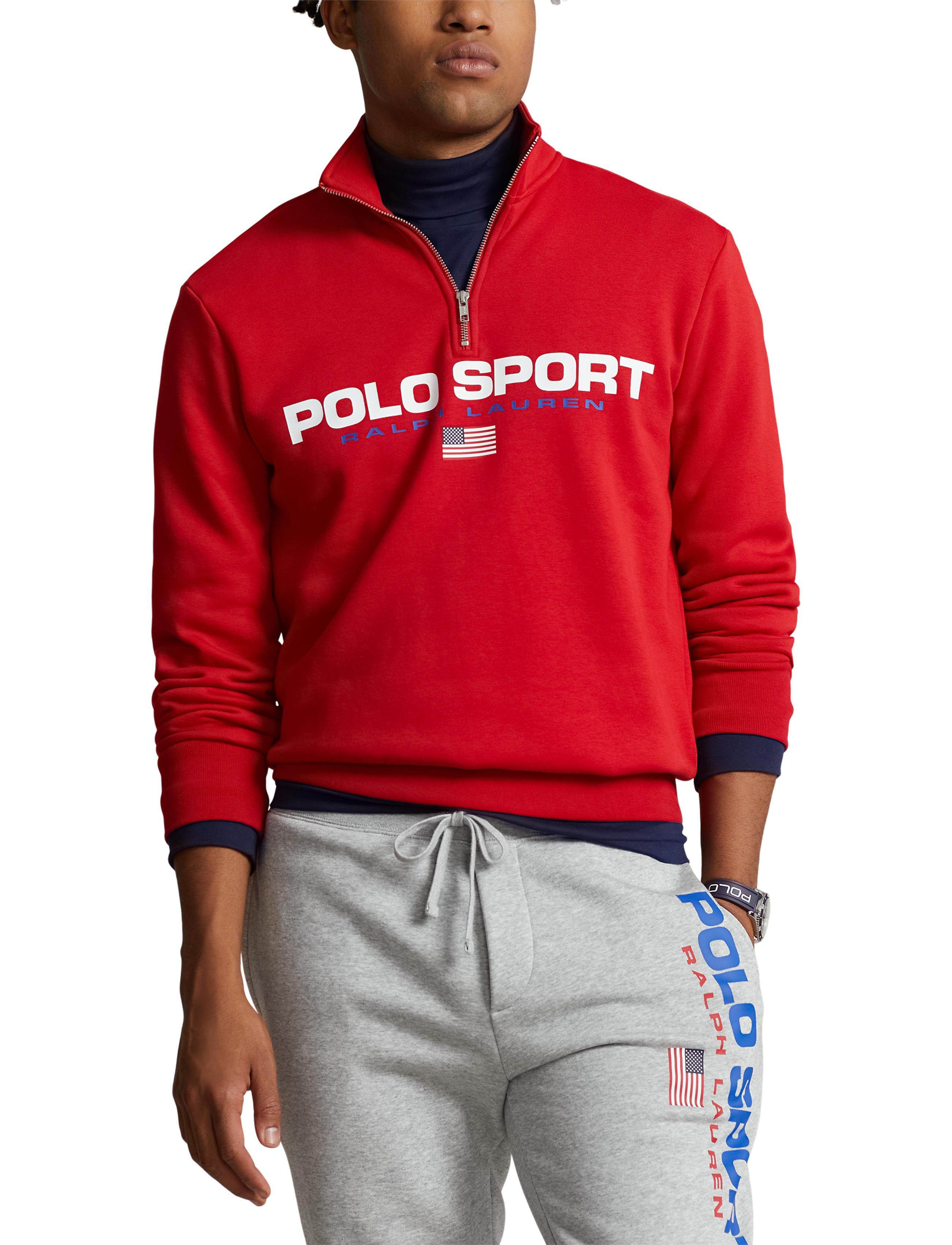 Polo Men's Sport 1/2-Zip Fleece Jacket-Burgundy - BURGUNDY