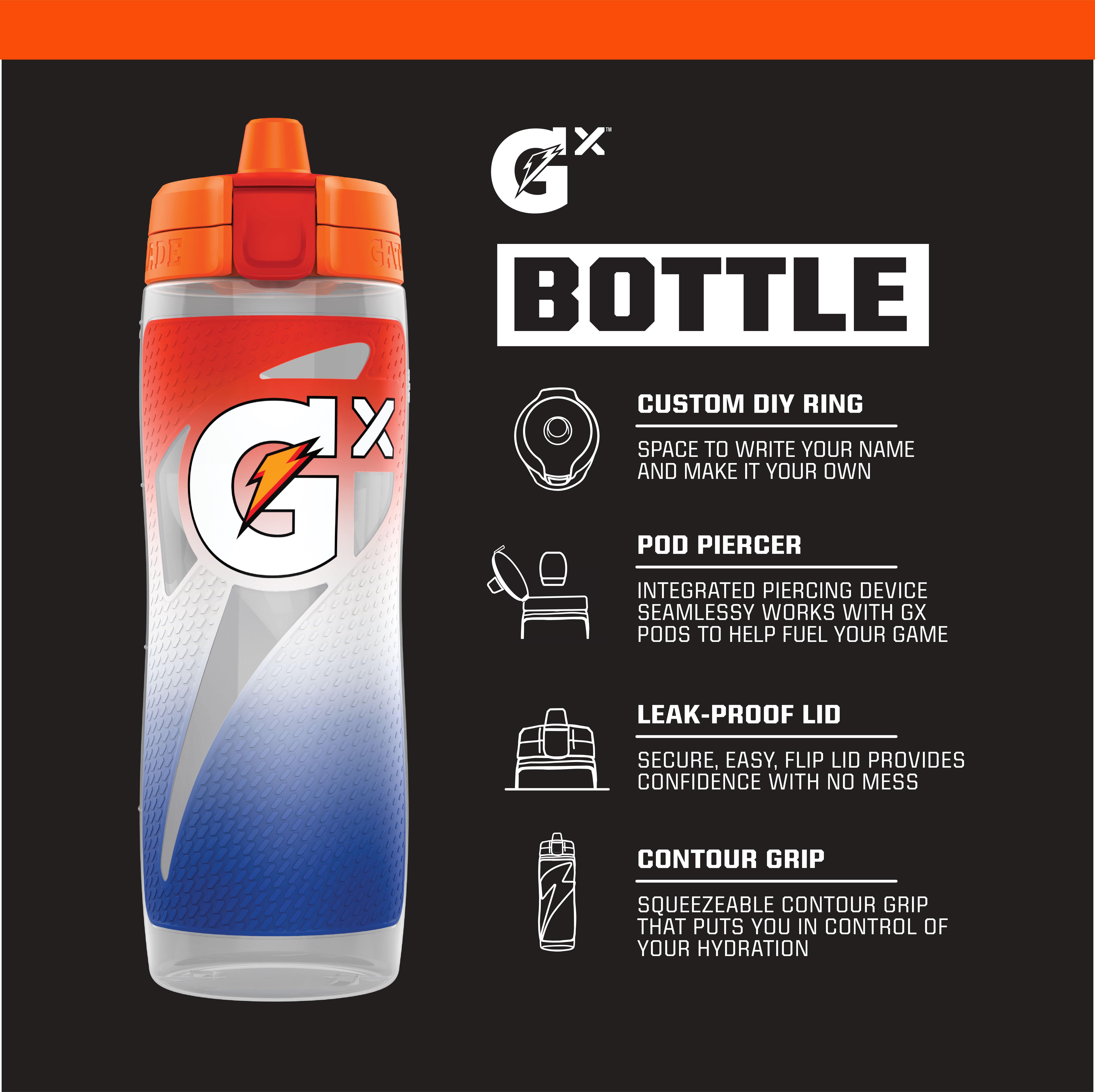 Gourde Gatorade GX 30 Oz (887ml) - Bleue, Bouchon Flip-top, Souple Et Rechargeable, Neuve
