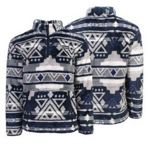 Hooey Big Boys' Fuzzy Fleece All Over Print 1/4-Zip Pullover-Navy/Grey