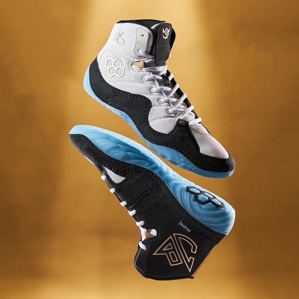 Rudis Jordan Burroughs JB1 "All I See Is Gold - Ice" Grade School Kids' Wrestling Shoe - BLACK/WHITE Thumbnail View 3