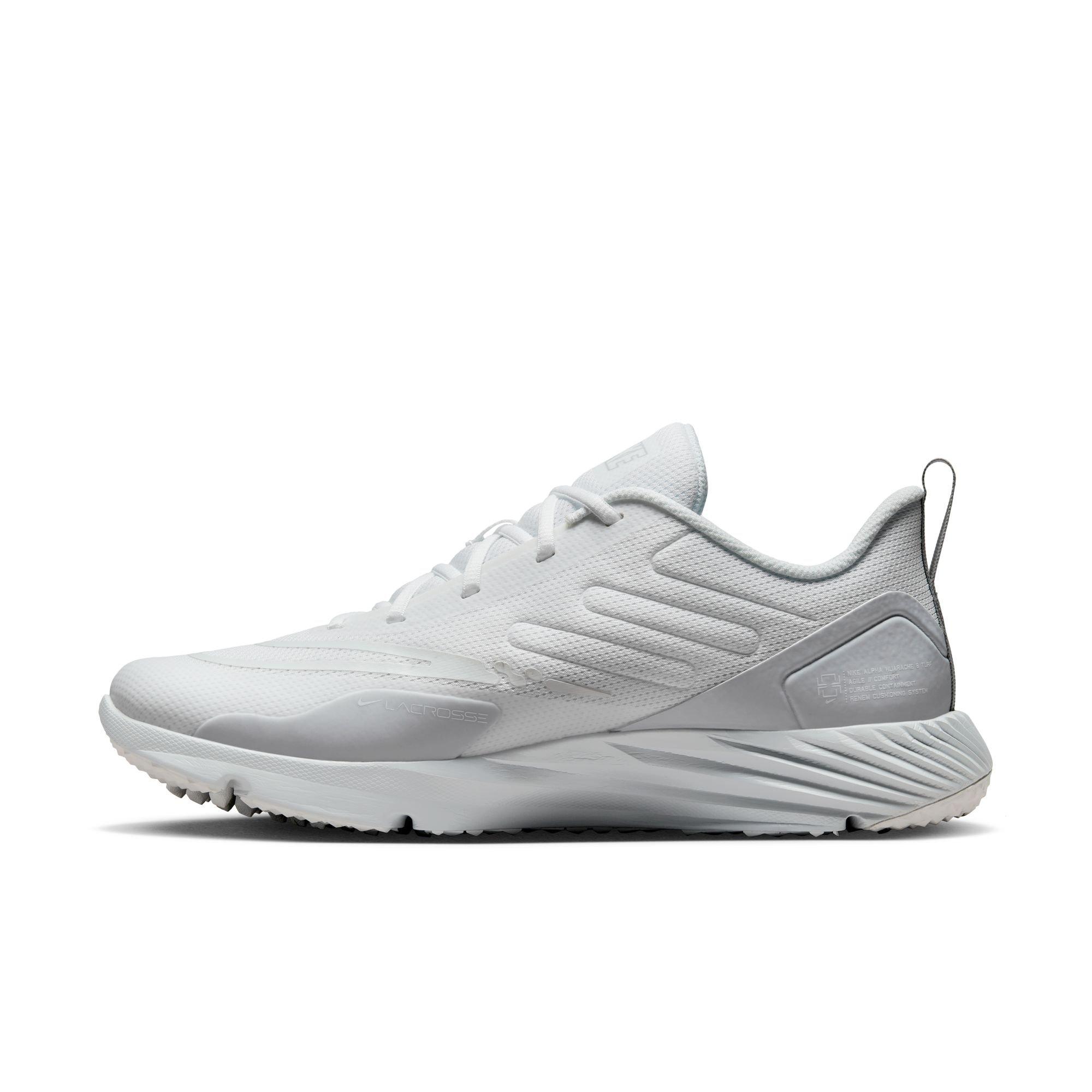 Nike Alpha Huarache 8 Pro Turf "White/Pure Platinum/Wolf Grey" Men's Lacrosse Shoe - WHITE Thumbnail View 3