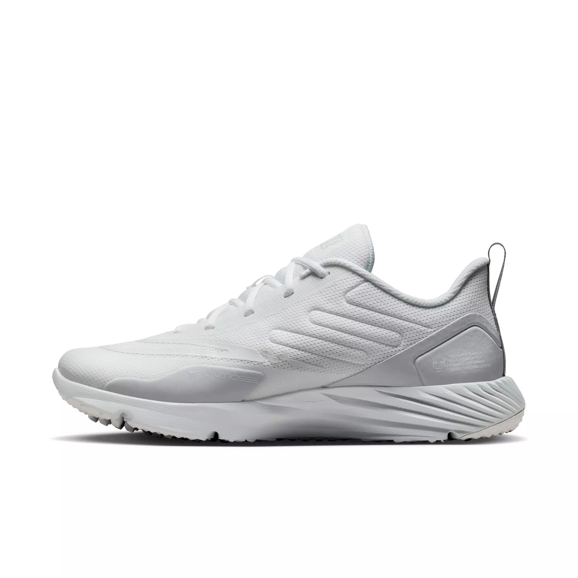 Nike Alpha Huarache 8 Pro Turf "White/Pure Platinum/Wolf Grey" Men's Lacrosse Shoe - WHITE