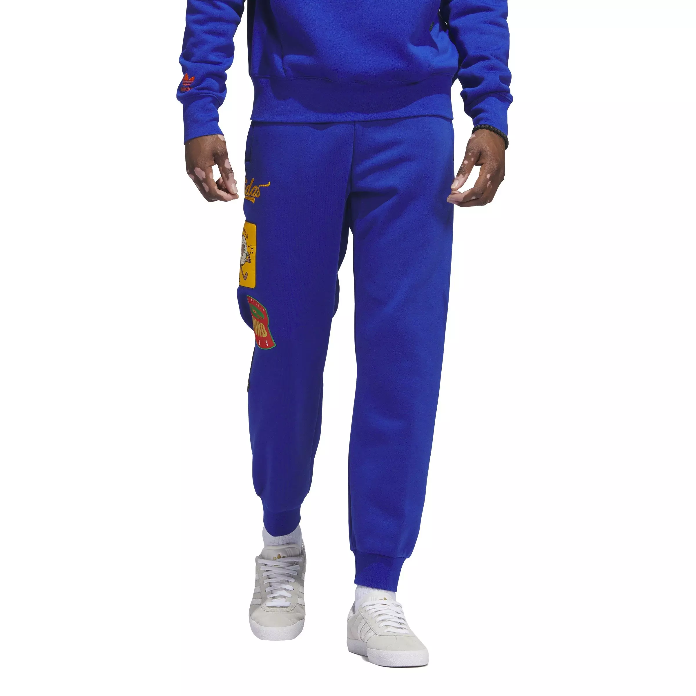 adidas Men's Collegiate Badge Fleece Pants-Blue - BLUE