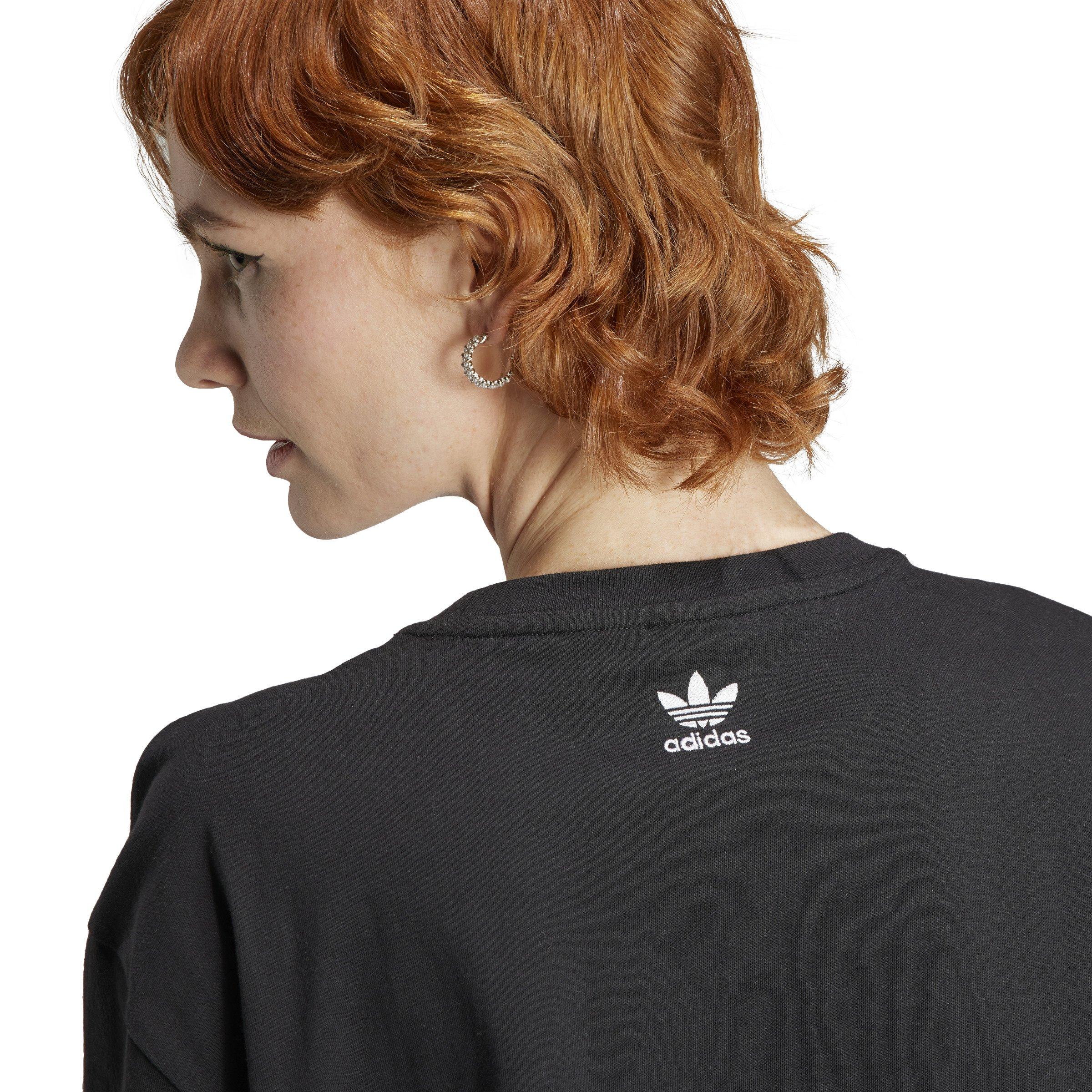 adidas Women's Floral Trefoil Logo Tee-Black - BLACK Thumbnail View 5