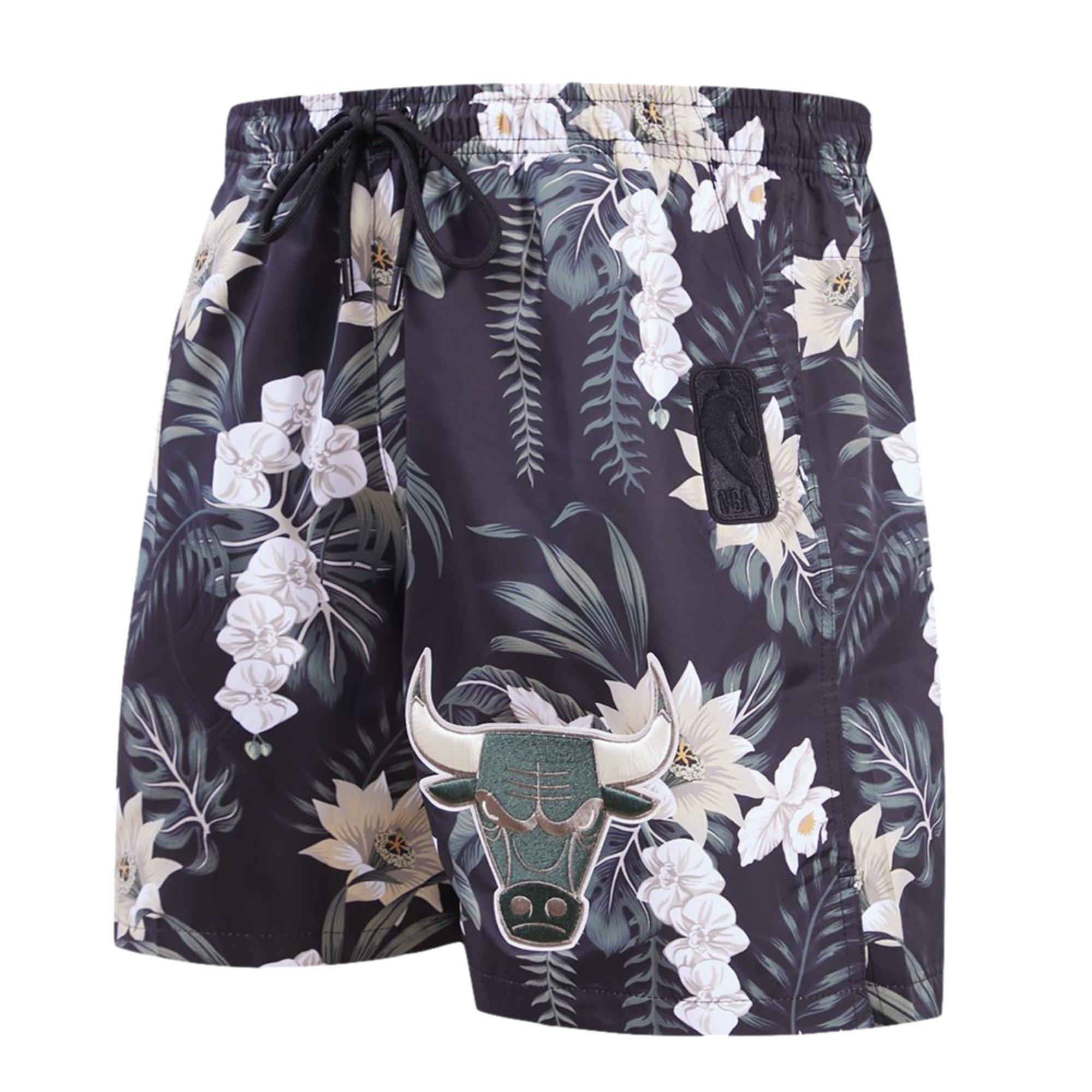 Pro Standard Men's Chicago Bulls Cabana Woven Shorts-Black - BLACK/TAN Thumbnail View 1