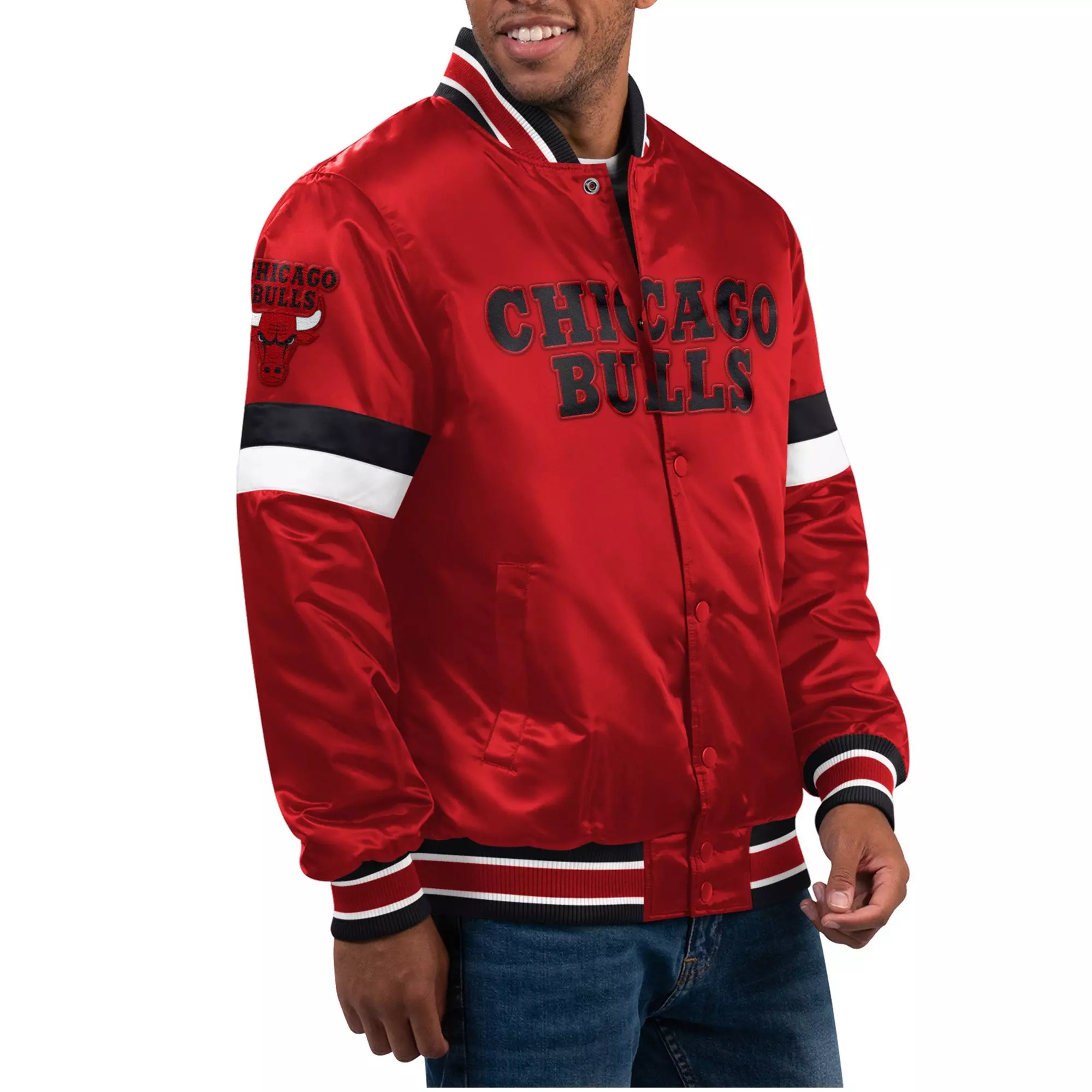 Starter Men's Chicago Bulls Home Game Satin Varsity Jack-Red - RED