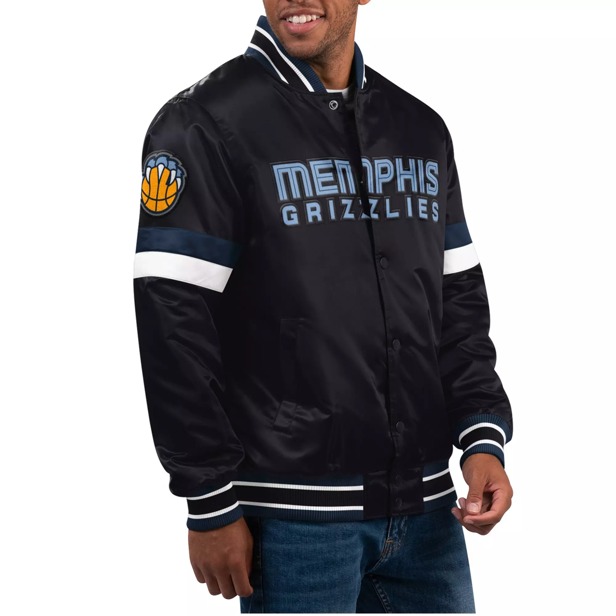 Starter Men's Memphis Grizzlies Home Game Satin Varsity Jack-Black - BLACK
