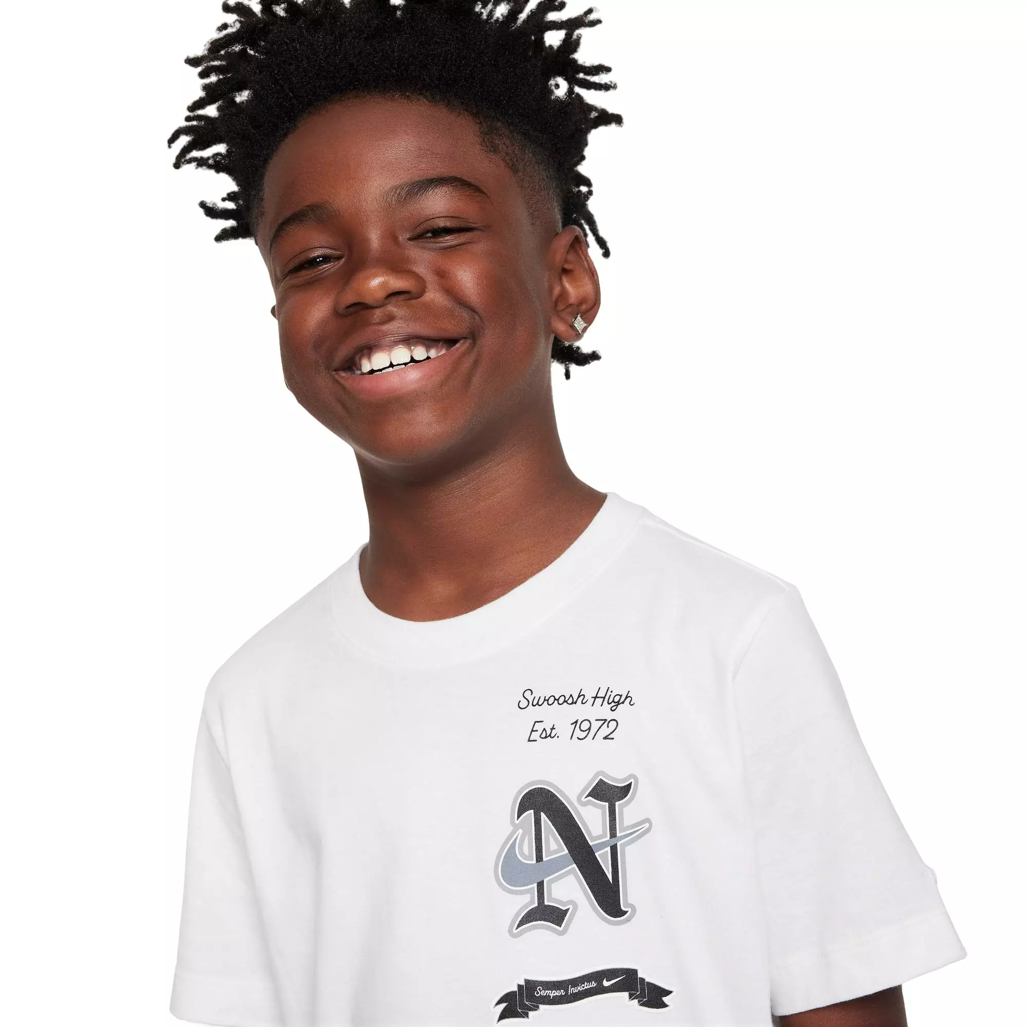 Nike Big Boys' Sportswear Swoosh Jr. High Gel Tee - WHITE