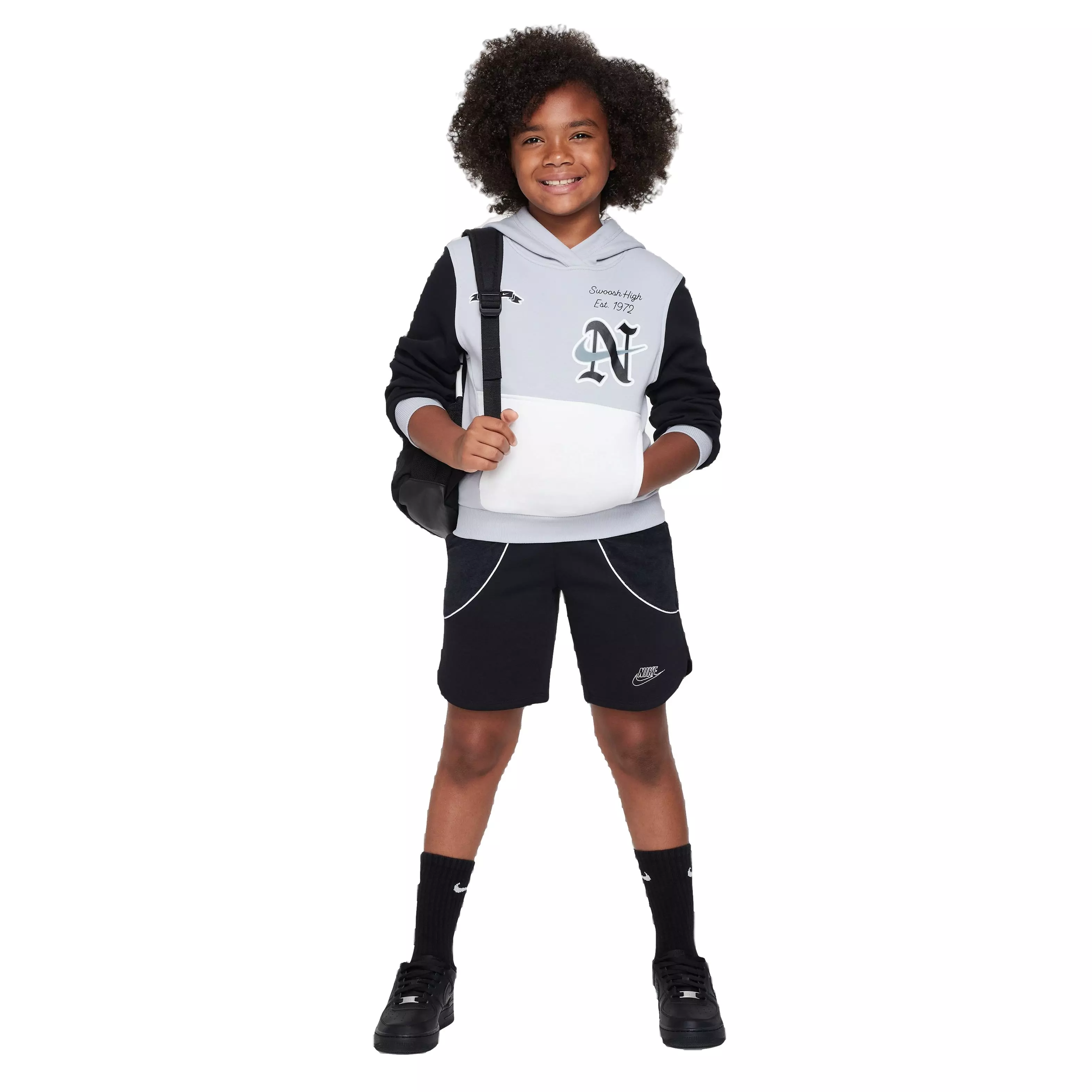 Nike Big Boys' Sportswear Club Fleece Gel Pullover Hoodie-Grey - GREY