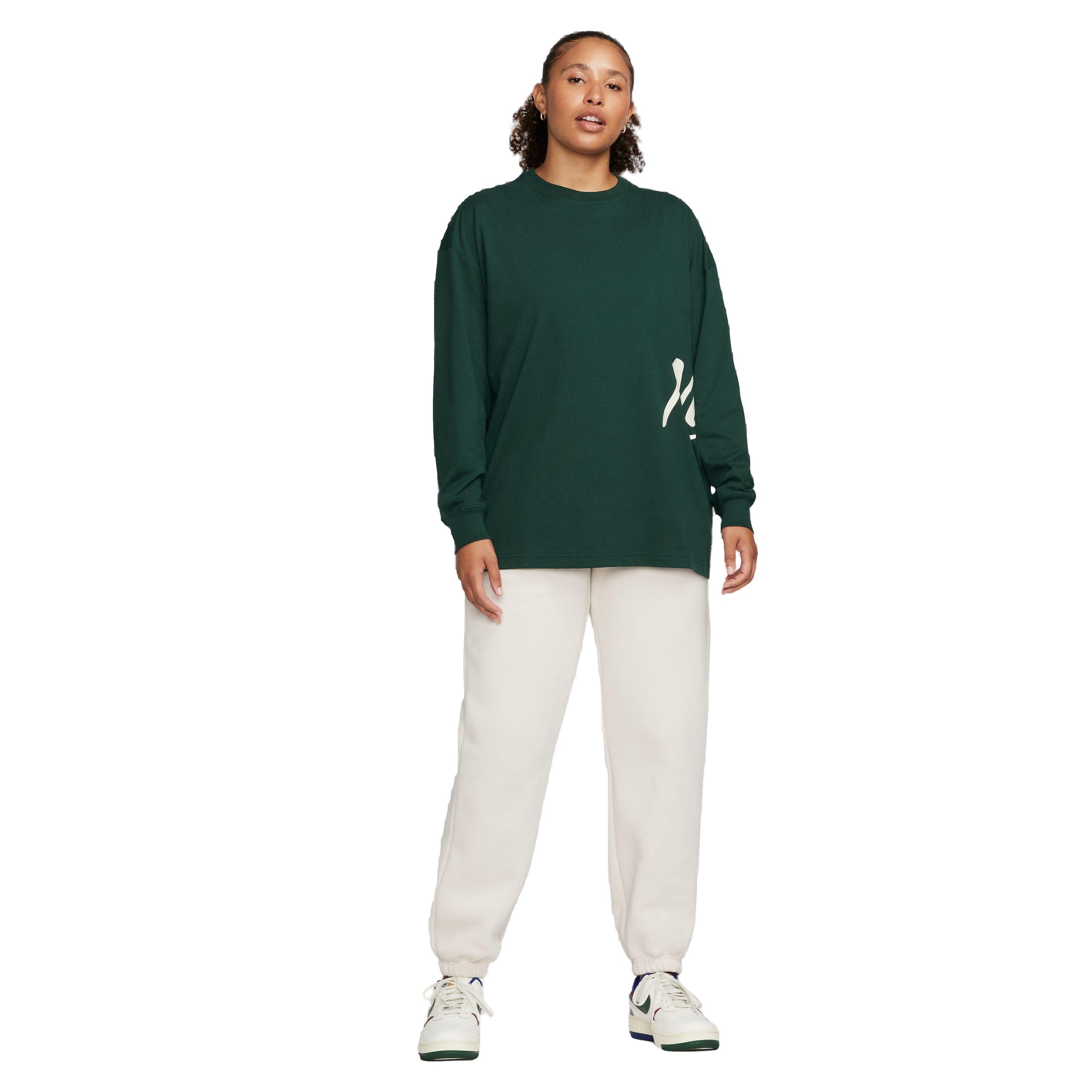 Nike Women's Sportswear Essentials Oversized Bold Long-Sleeve Tee-Green - GREEN Thumbnail View 4