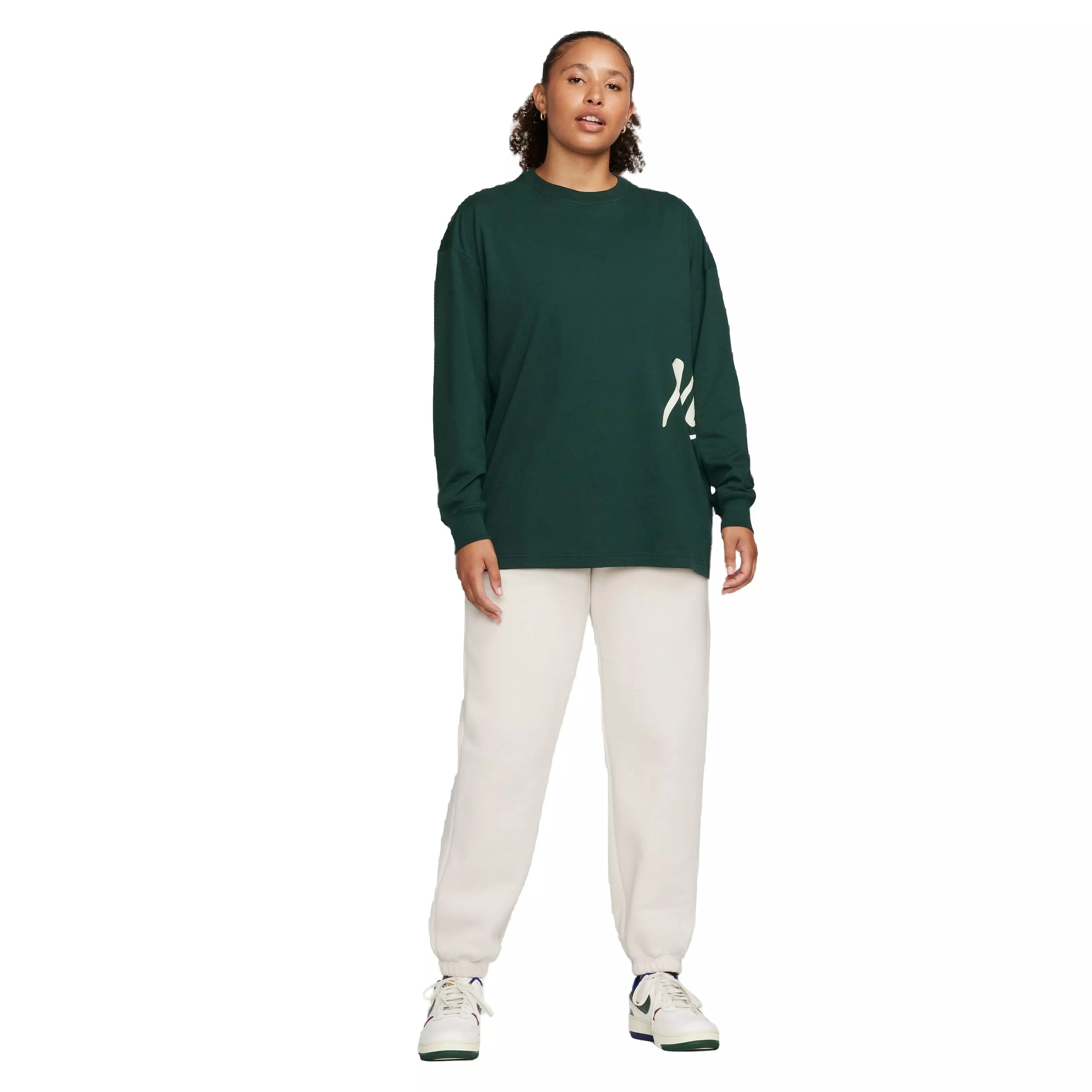 Nike Women's Sportswear Essentials Oversized Bold Long-Sleeve Tee-Green - GREEN