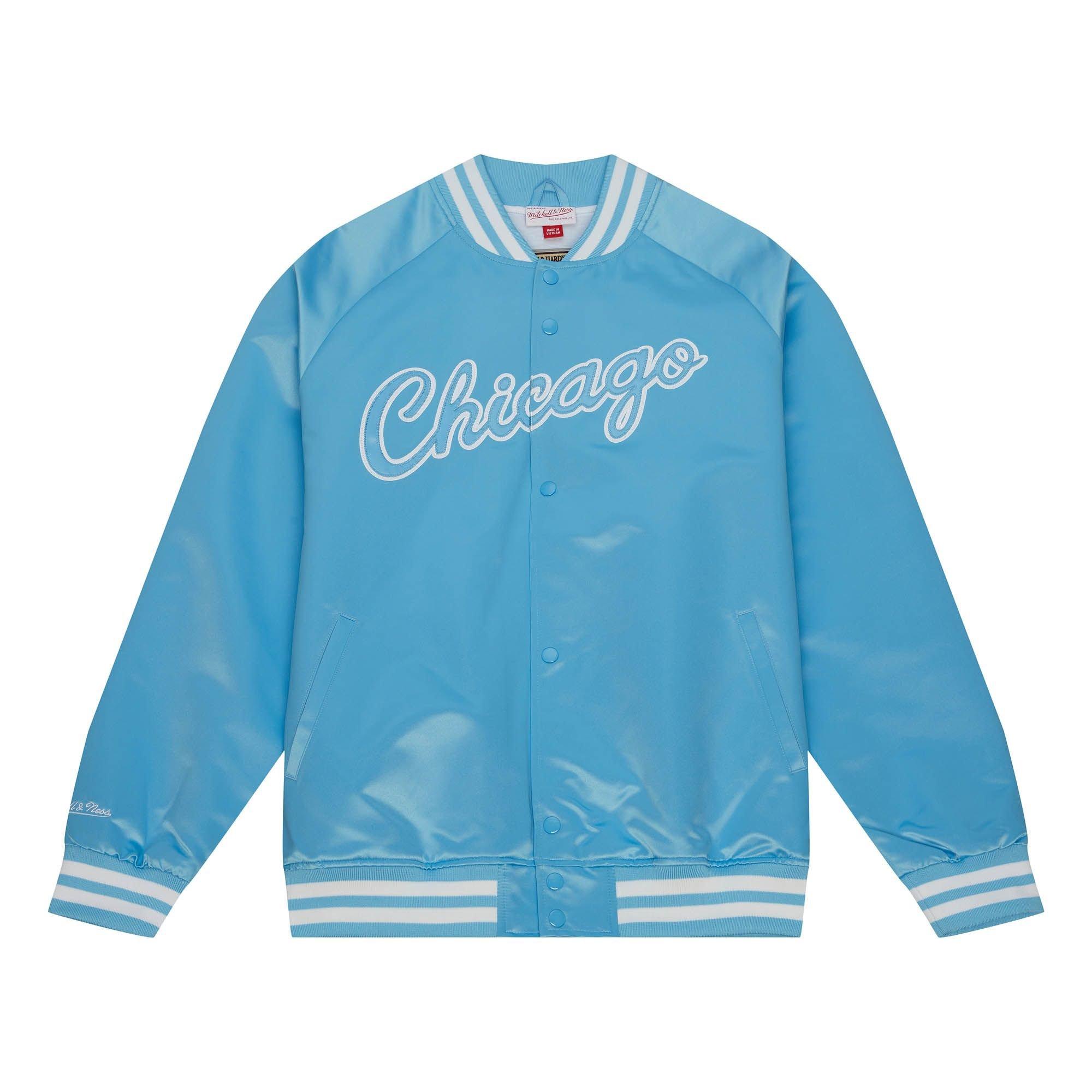 Mitchell & Ness Men's Chicago Bulls Double Clutch Lightweight Satin Jacket-Carolina Blue - BLUE Thumbnail View 1