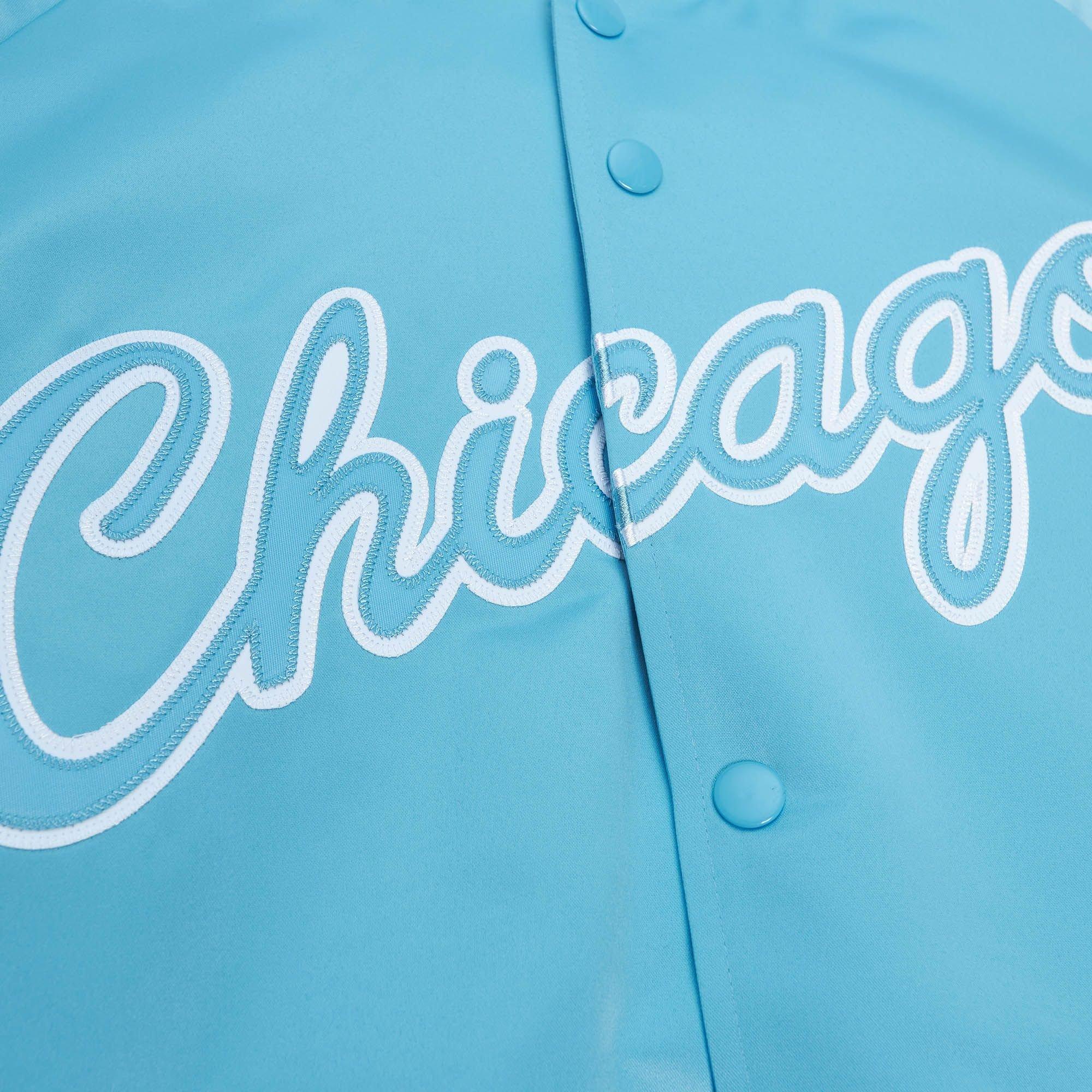 Mitchell & Ness Men's Chicago Bulls Double Clutch Lightweight Satin Jacket-Carolina Blue - BLUE Thumbnail View 2