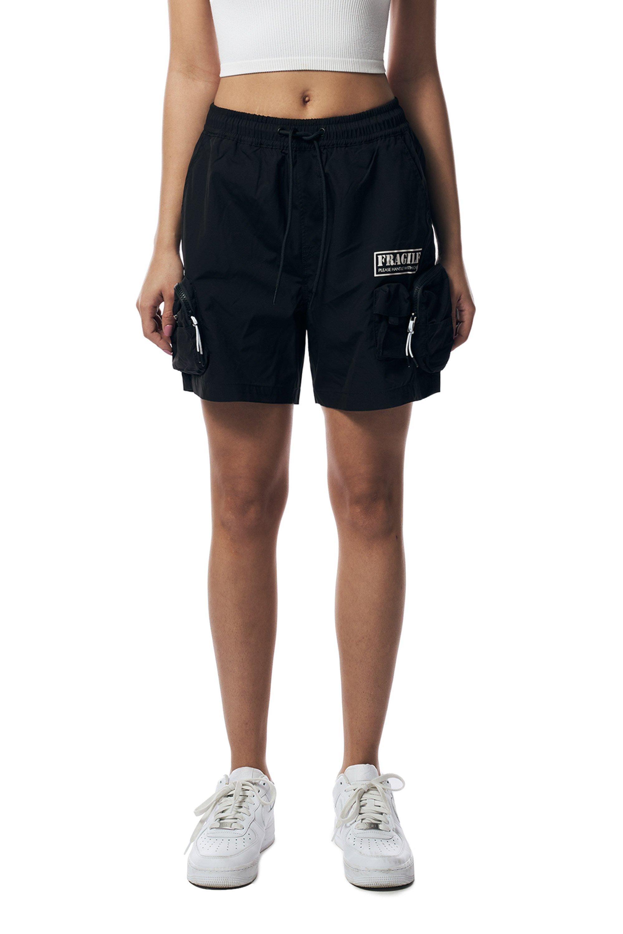 Smoke Rise Women's Cargo Nylon Shorts-Black - BLACK Thumbnail View 1