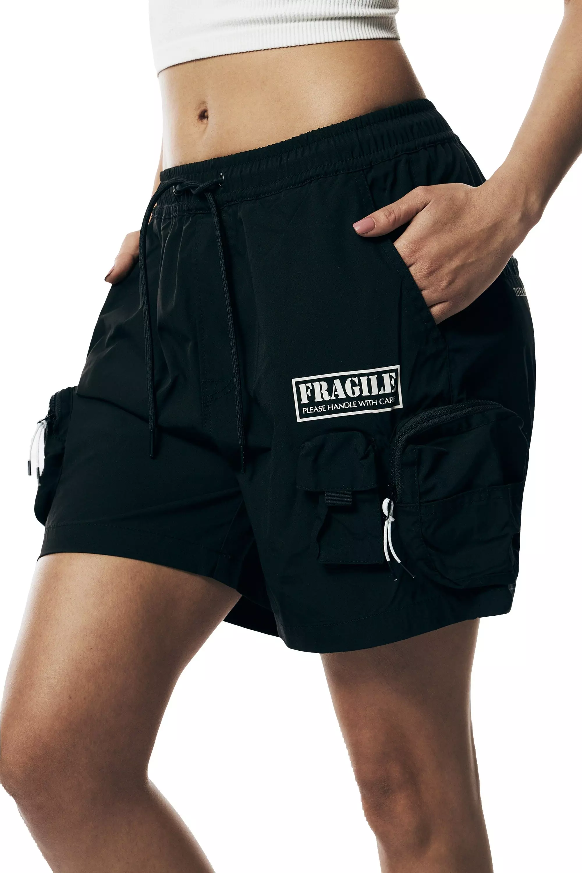 Smoke Rise Women's Cargo Nylon Shorts-Black - BLACK