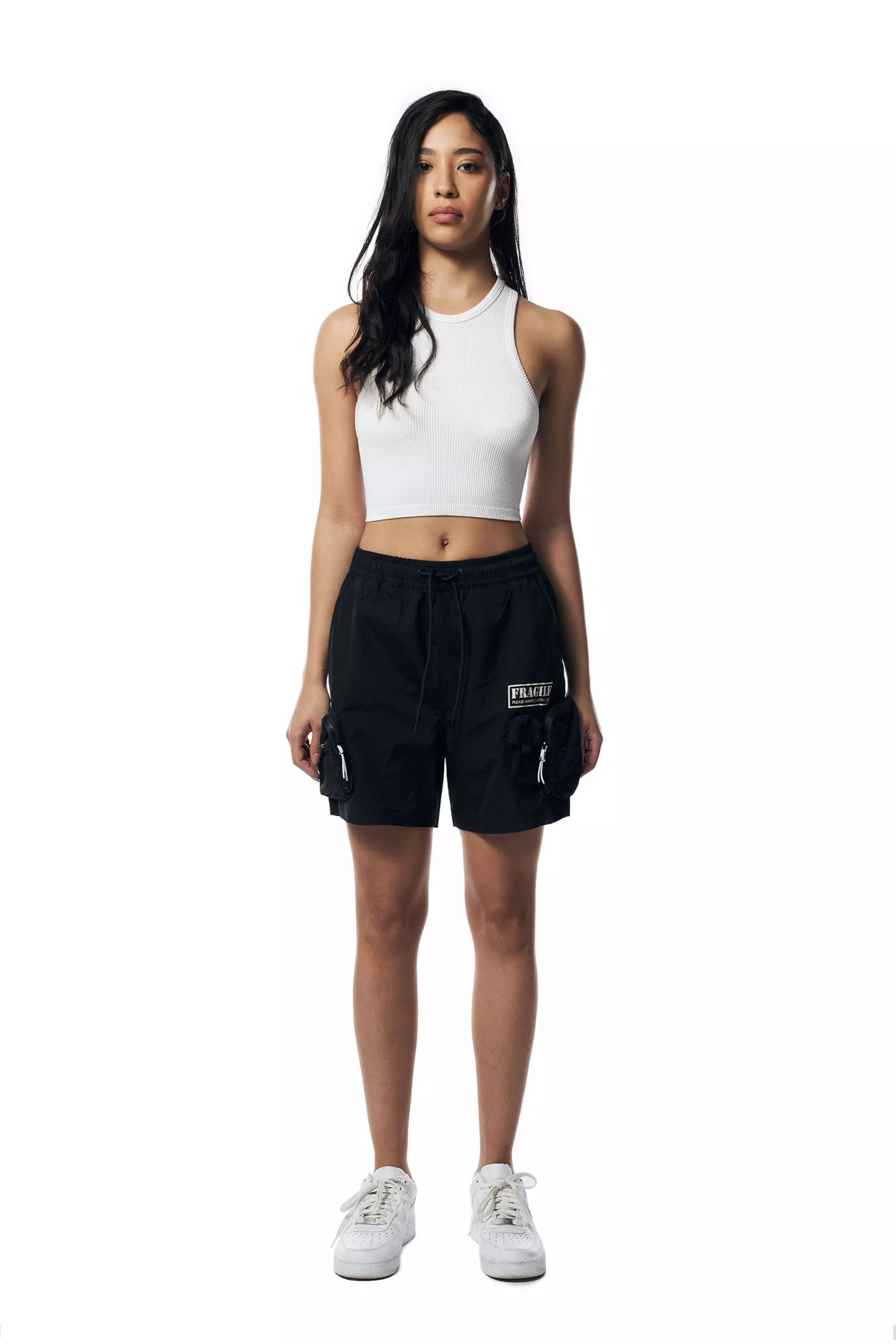 Smoke Rise Women's Cargo Nylon Shorts-Black - BLACK