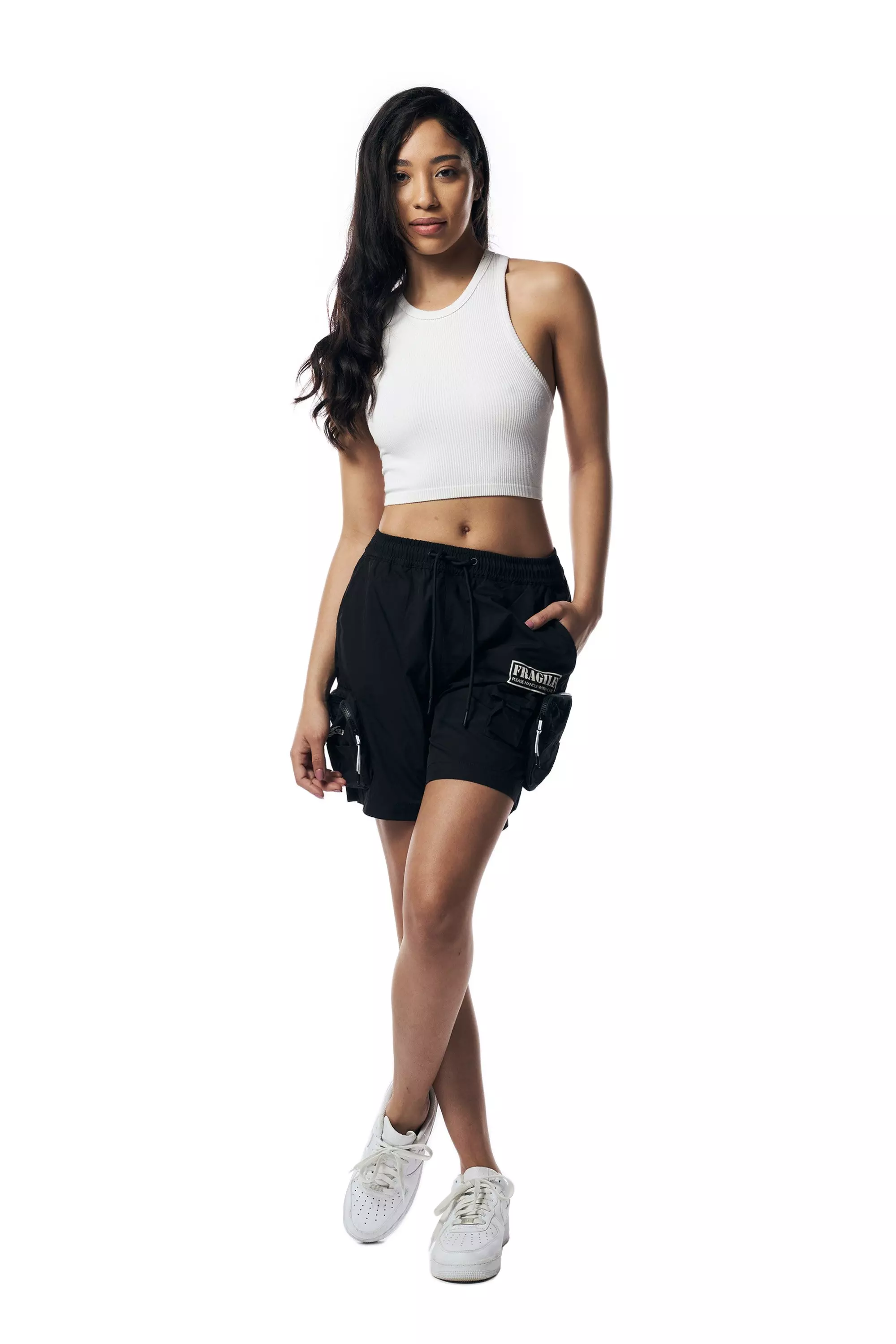 Smoke Rise Women's Cargo Nylon Shorts-Black - BLACK