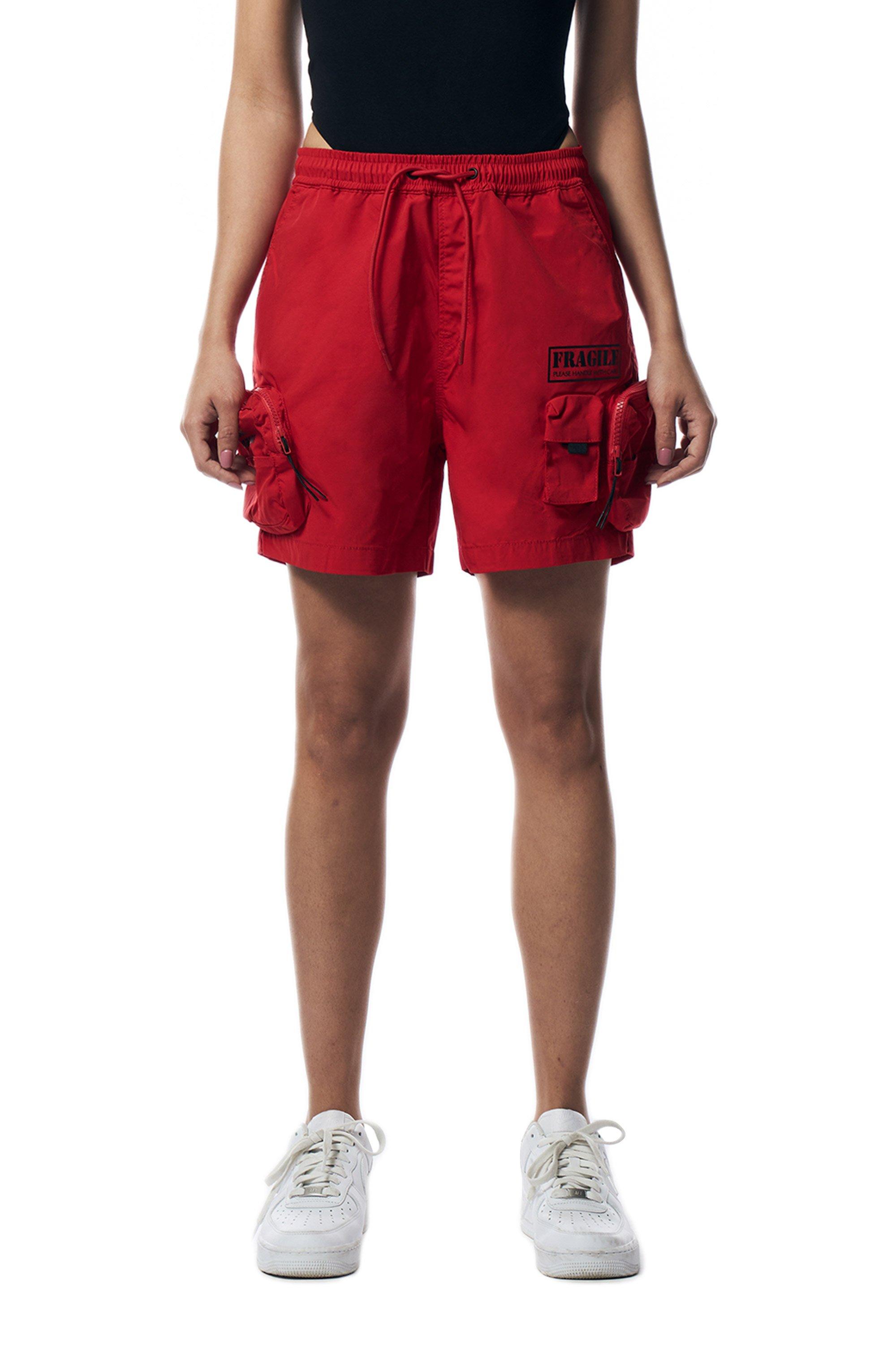 Smoke Rise Women's Cargo Nylon Shorts-Red - RED Thumbnail View 1
