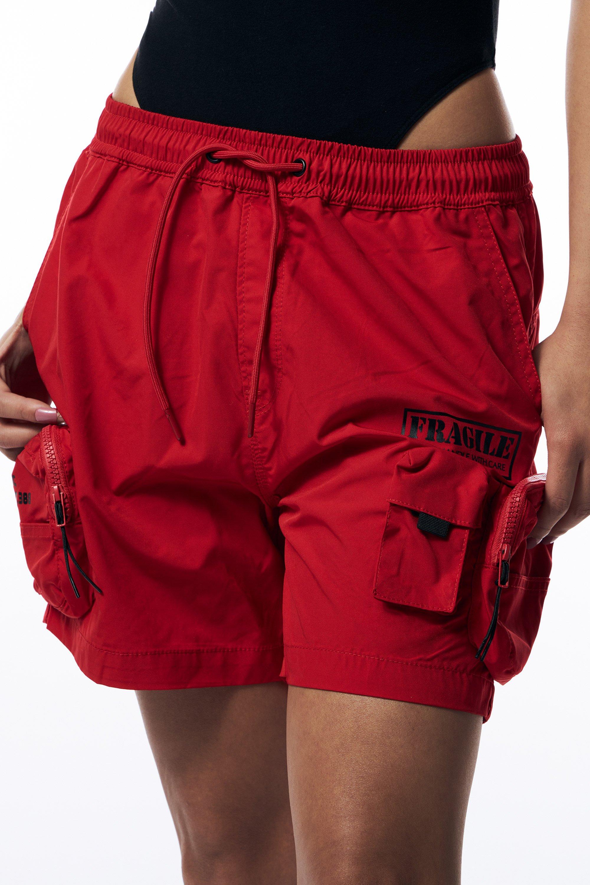 Smoke Rise Women's Cargo Nylon Shorts-Red - RED Thumbnail View 3