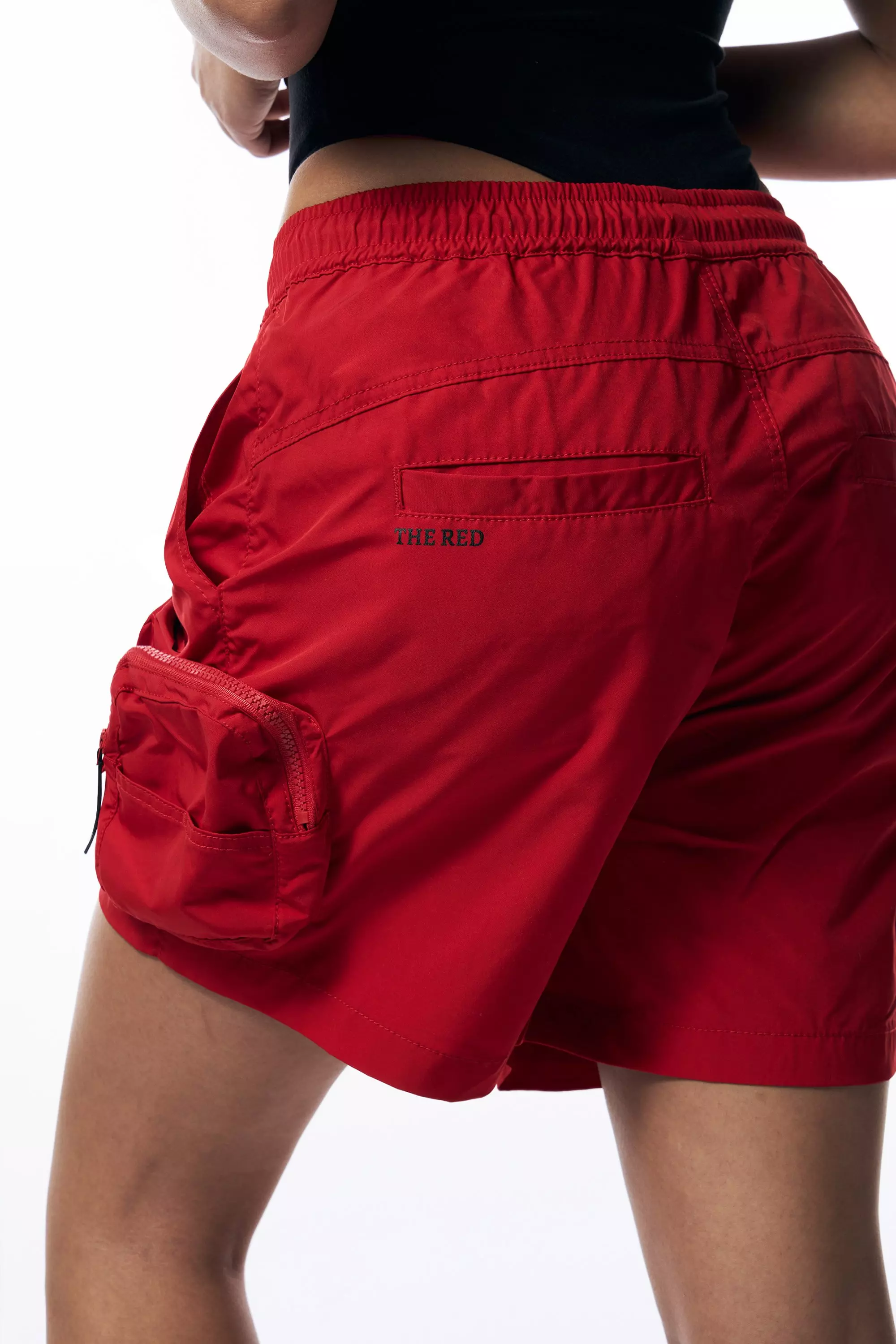 Smoke Rise Women's Cargo Nylon Shorts-Red - RED