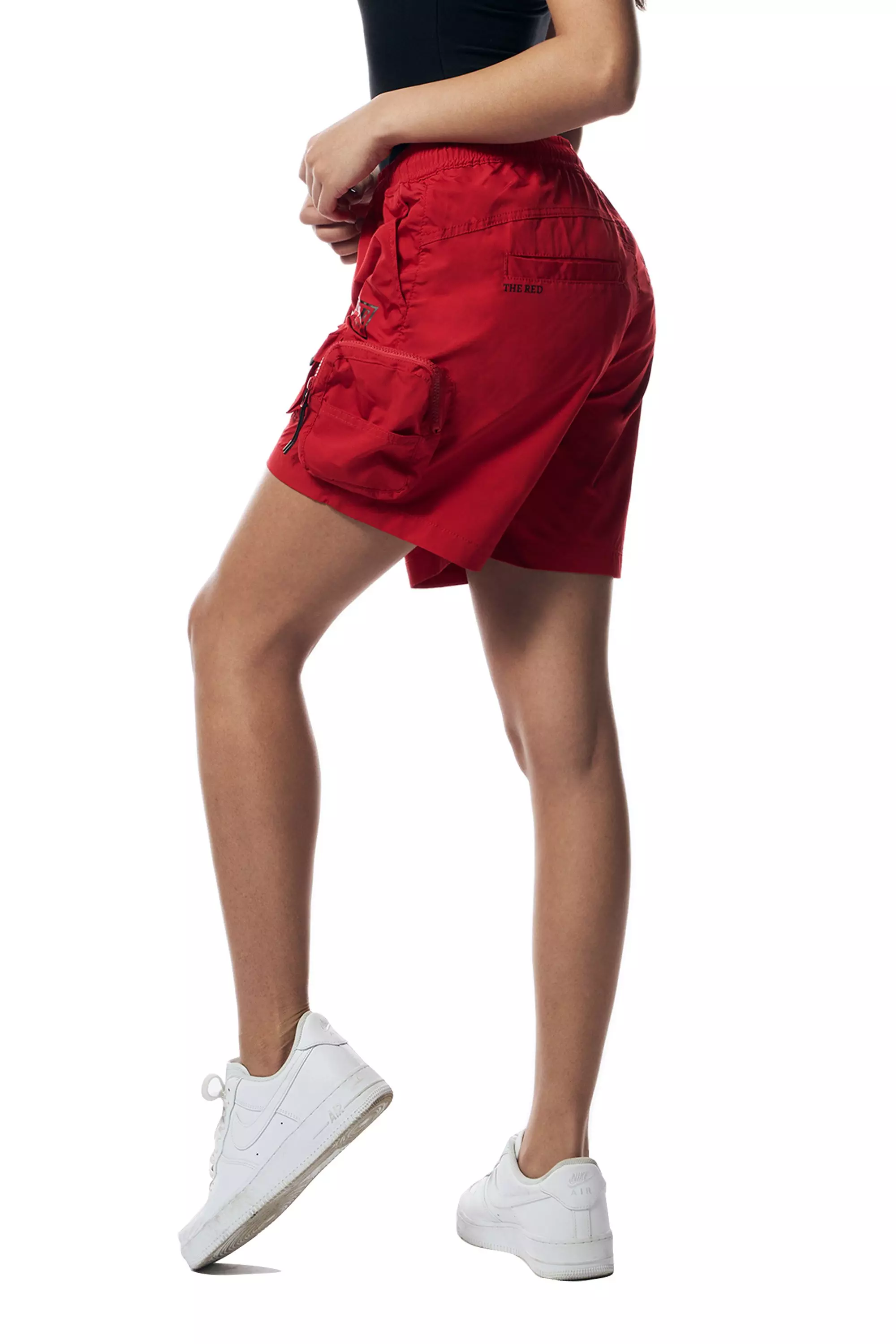 Smoke Rise Women's Cargo Nylon Shorts-Red - RED