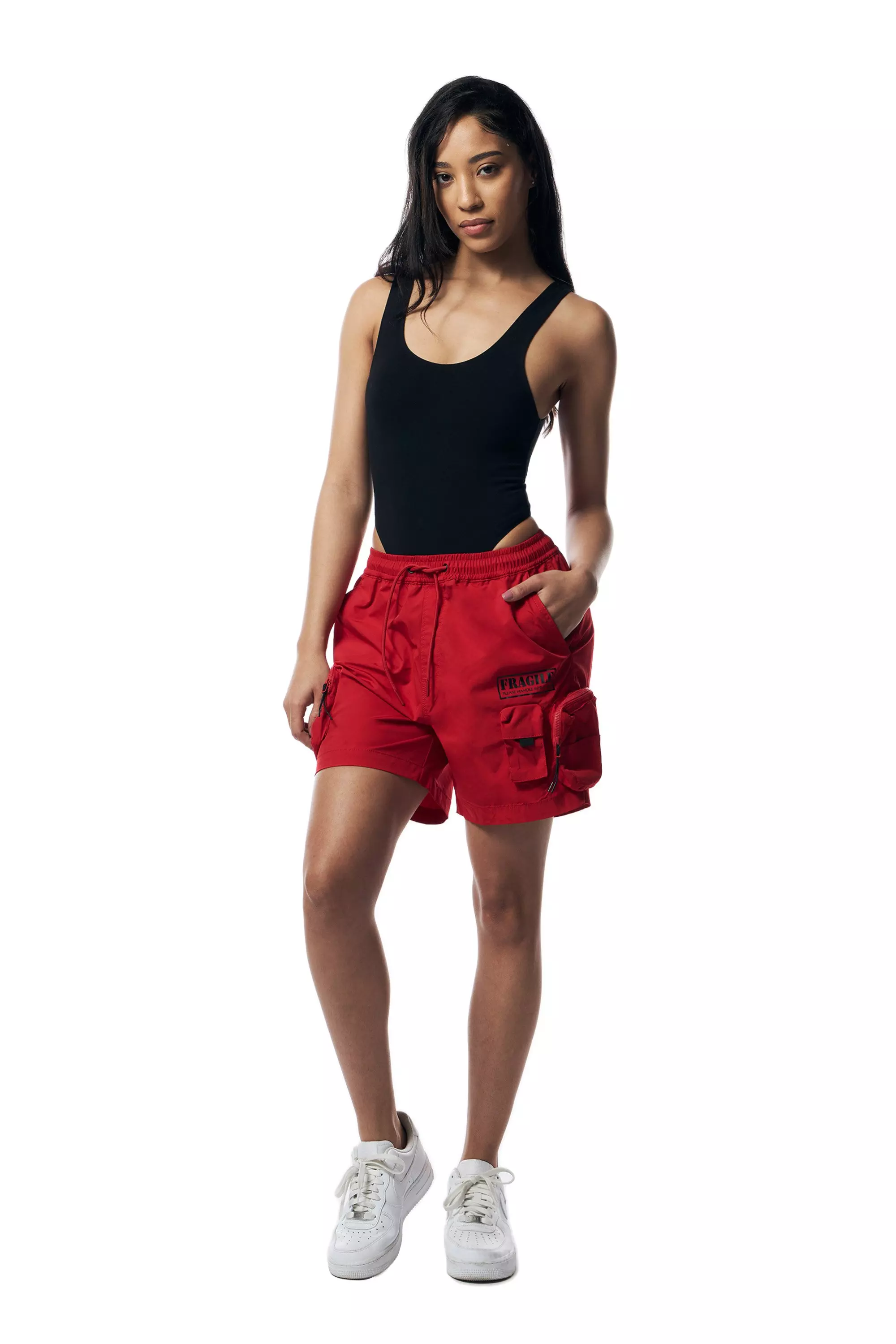 Smoke Rise Women's Cargo Nylon Shorts-Red - RED