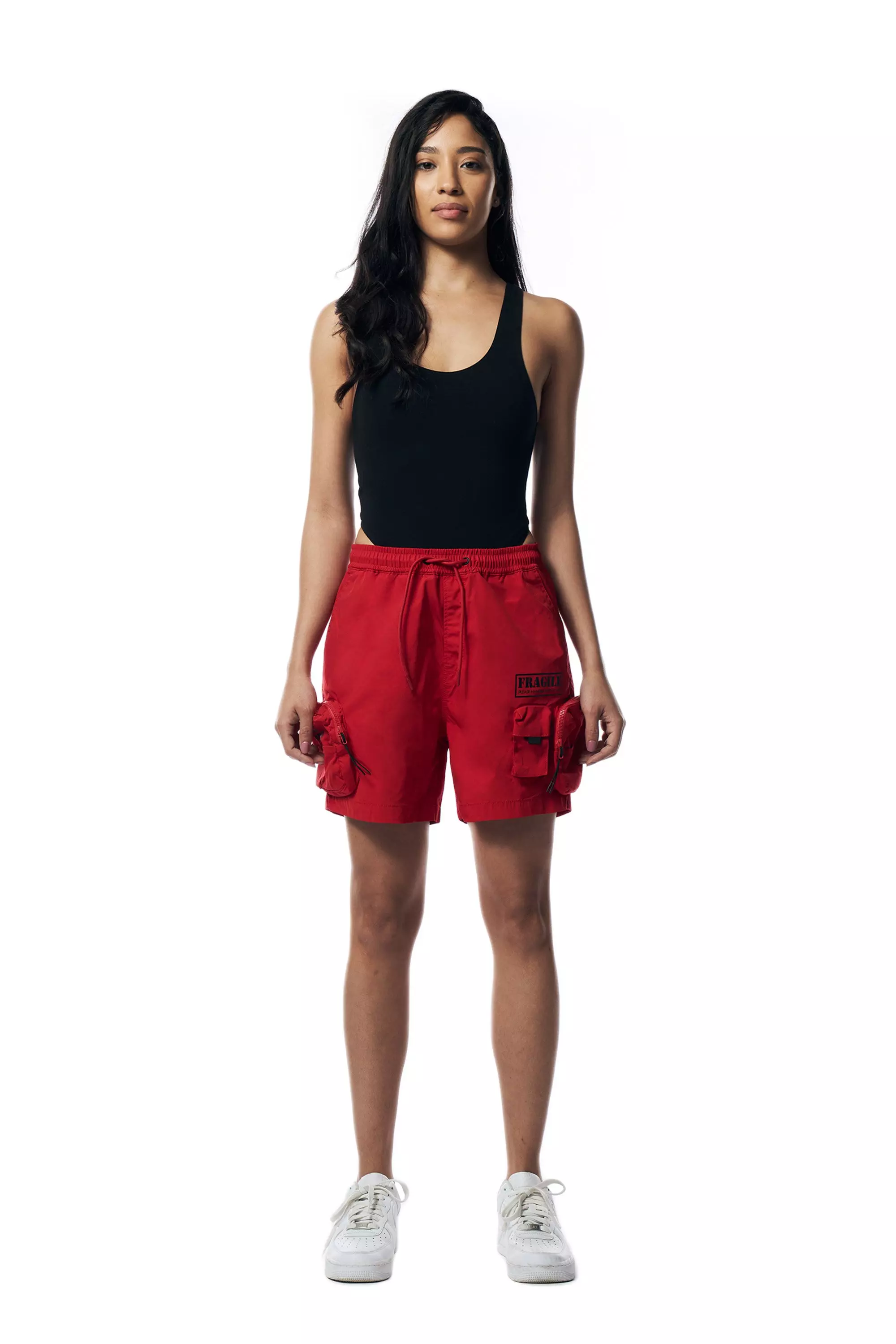 Smoke Rise Women's Cargo Nylon Shorts-Red - RED