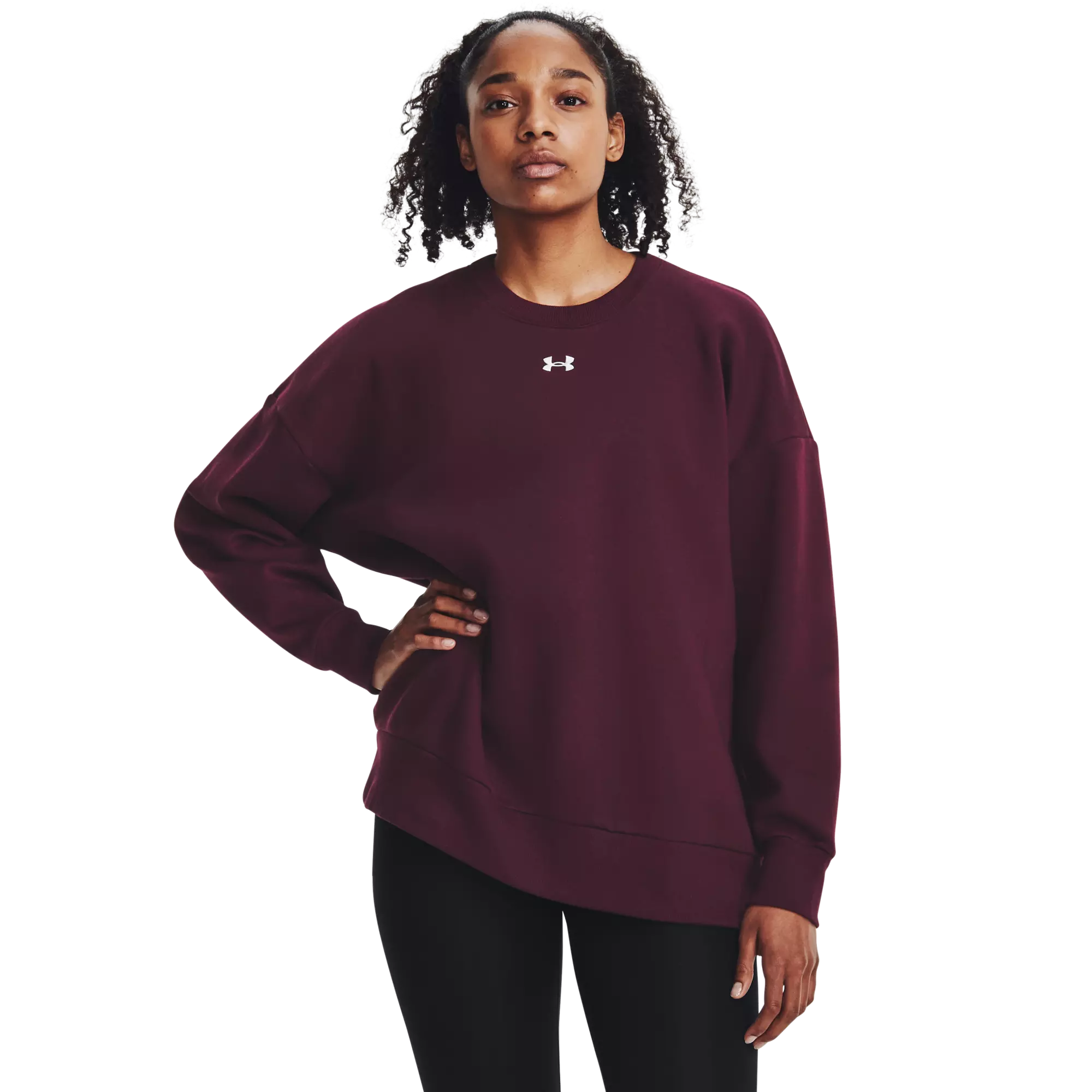 Under Armour Women's Rival Fleece Oversized Crew-Maroon - MAROON