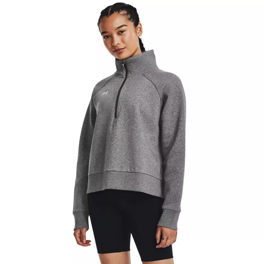 Under Armour Women's Rival Fleece 1/4-Zip Pullover-Dk Grey - DK GREY