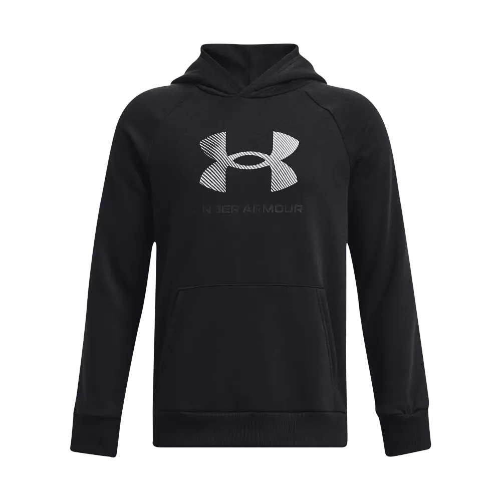 Under Armour Big Boys' Rival Fleece Big Logo Fill Pullover Hoodie-Black - BLACK