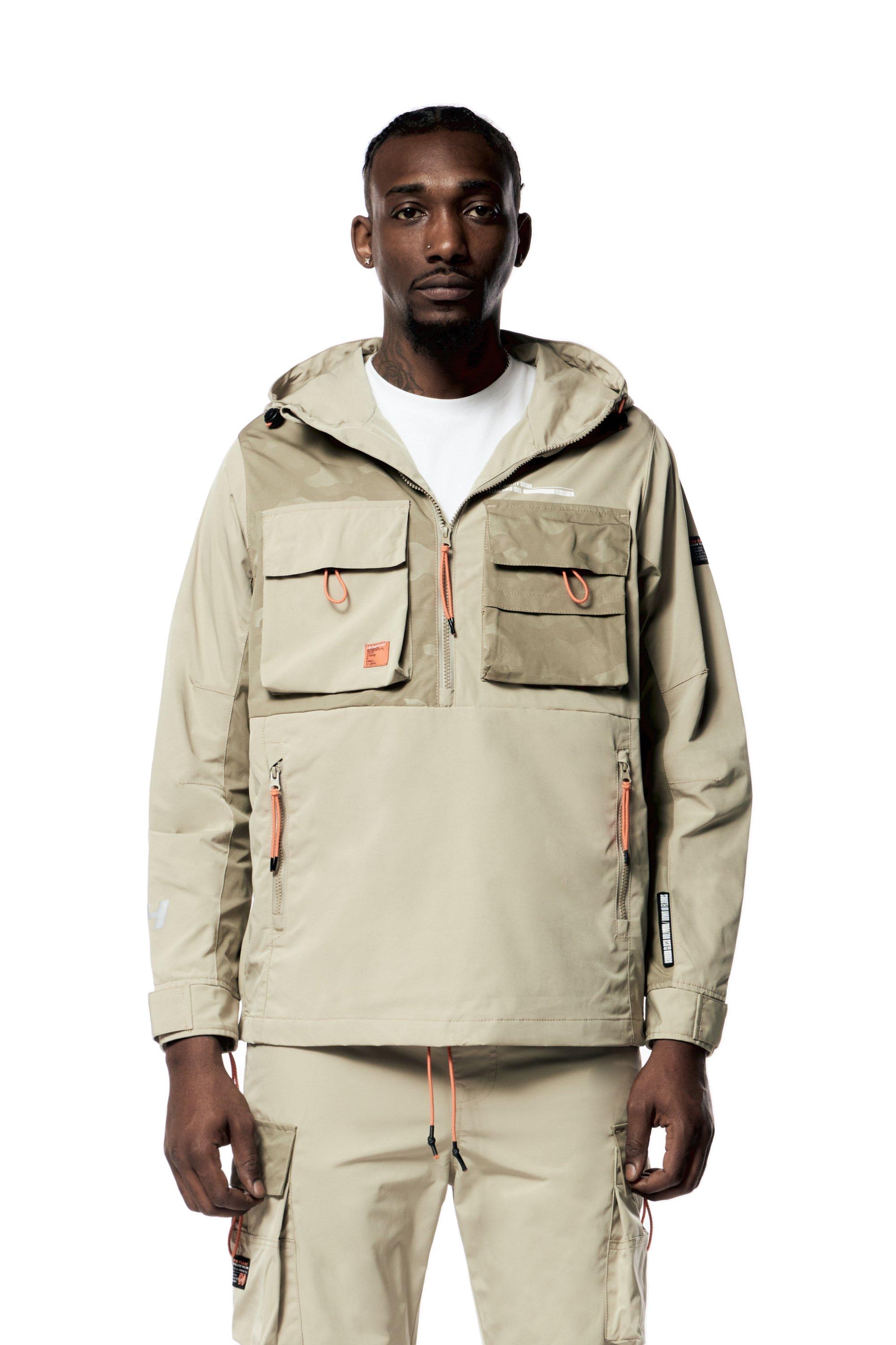 Grindhouse Men's Two Toned Utility Nylon Anorac Jacket - TAN