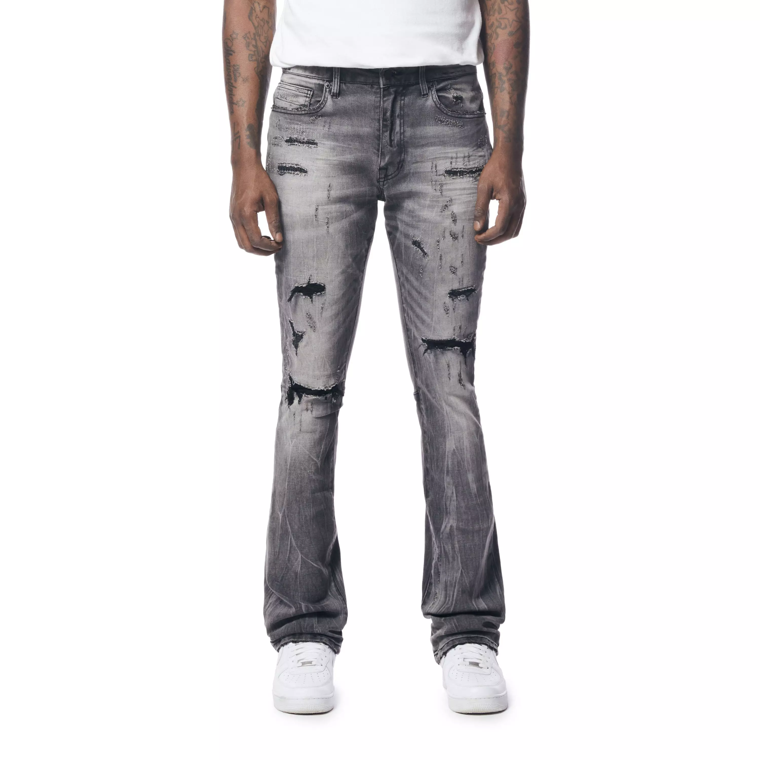 Grindhouse Men's Stacked Ripped Jeans - Grey - GREY