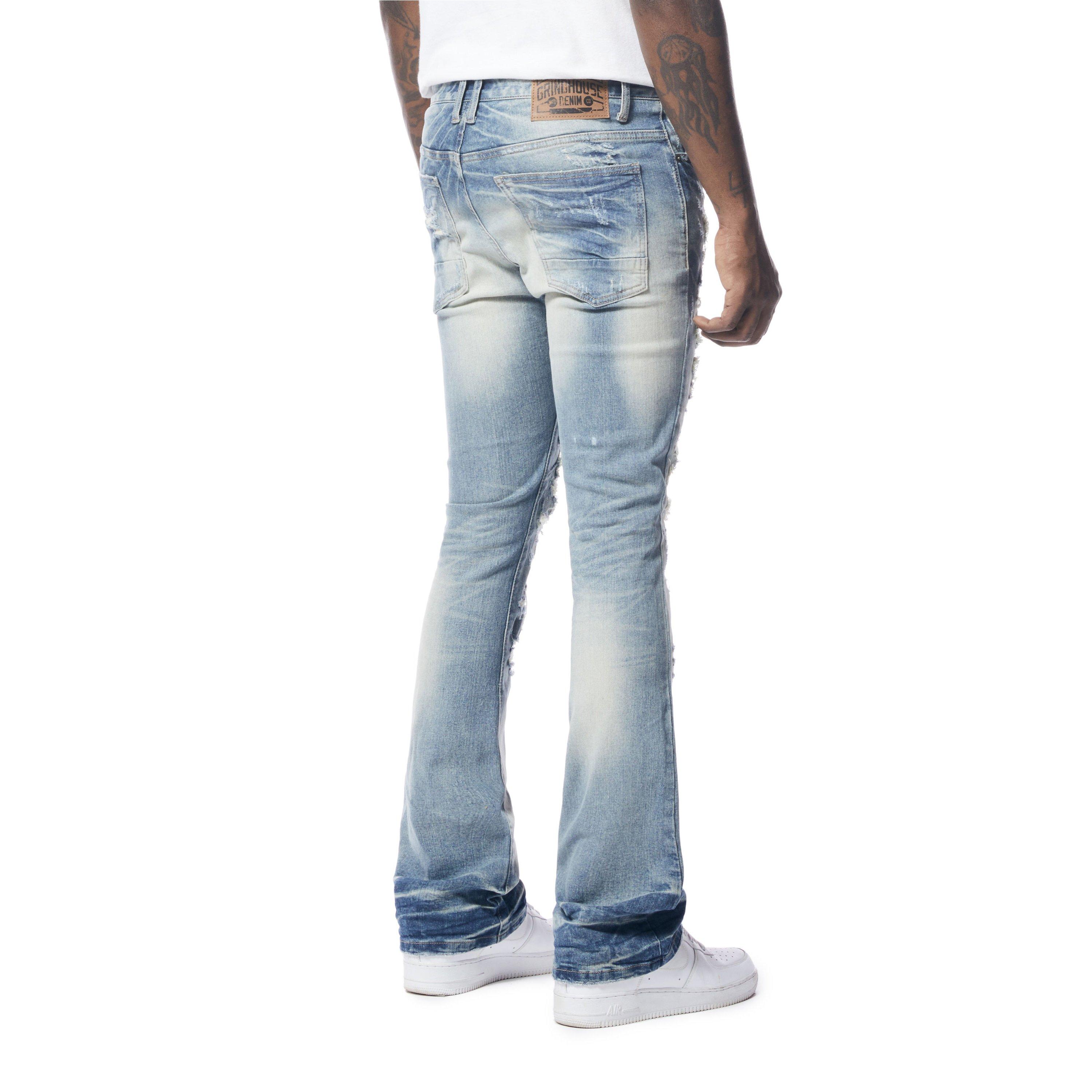 Grindhouse Stacked Ripped Flared Men's Roxbury Blue Jeans