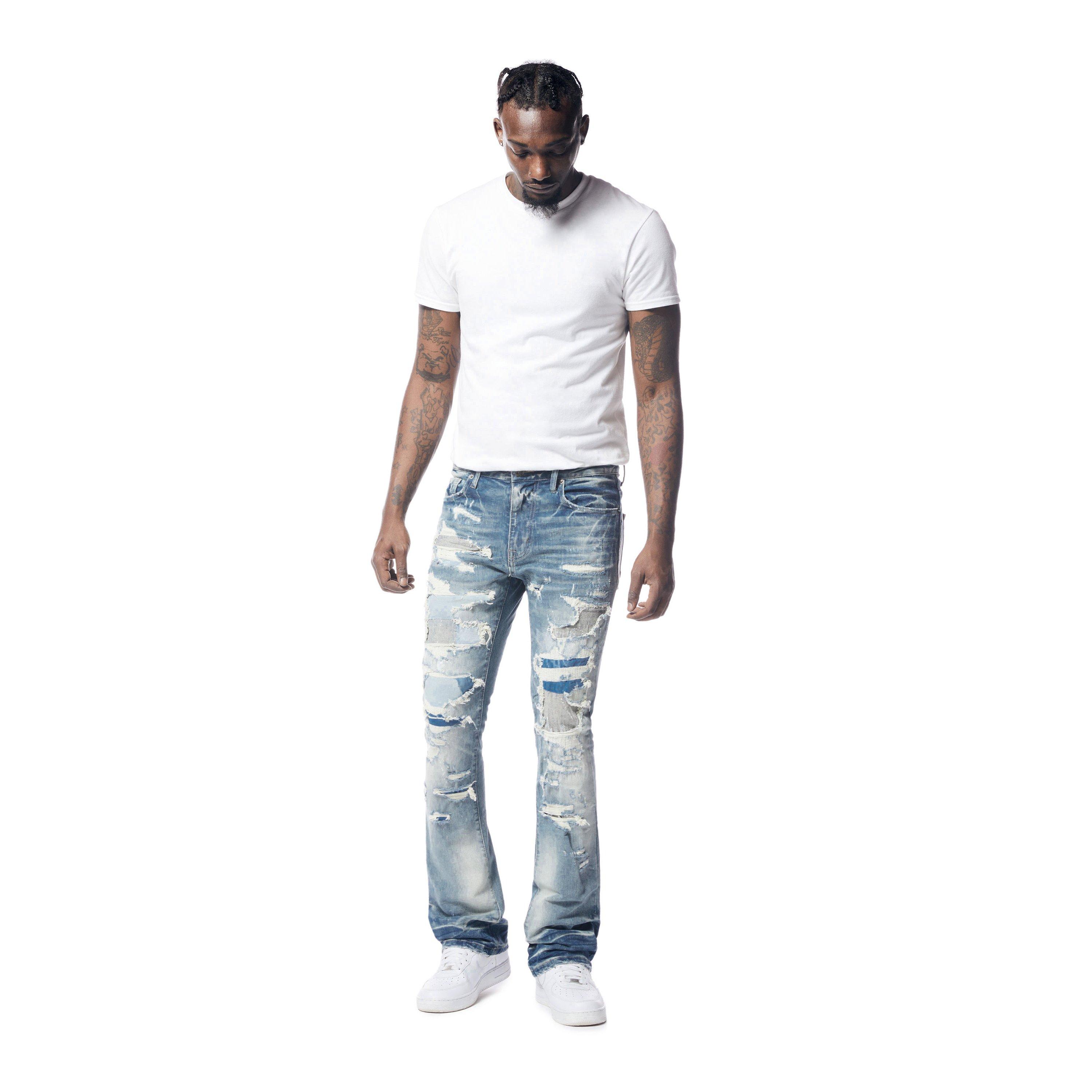 Grindhouse Stacked Ripped Flared Men's Roxbury Blue Jeans