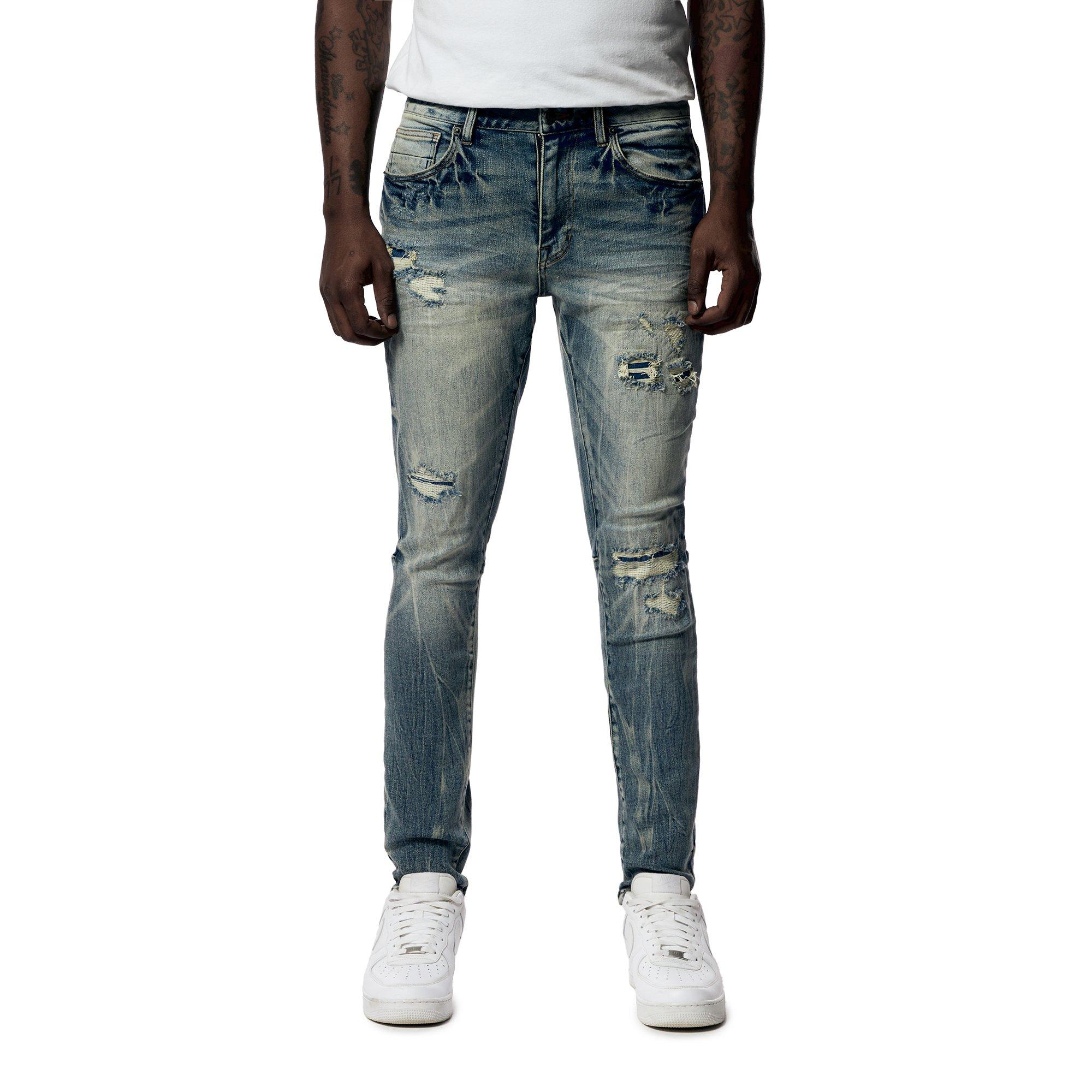 Grindhouse Men's Vintage Washed Ripped Jeans - Florence Blue - BLUE