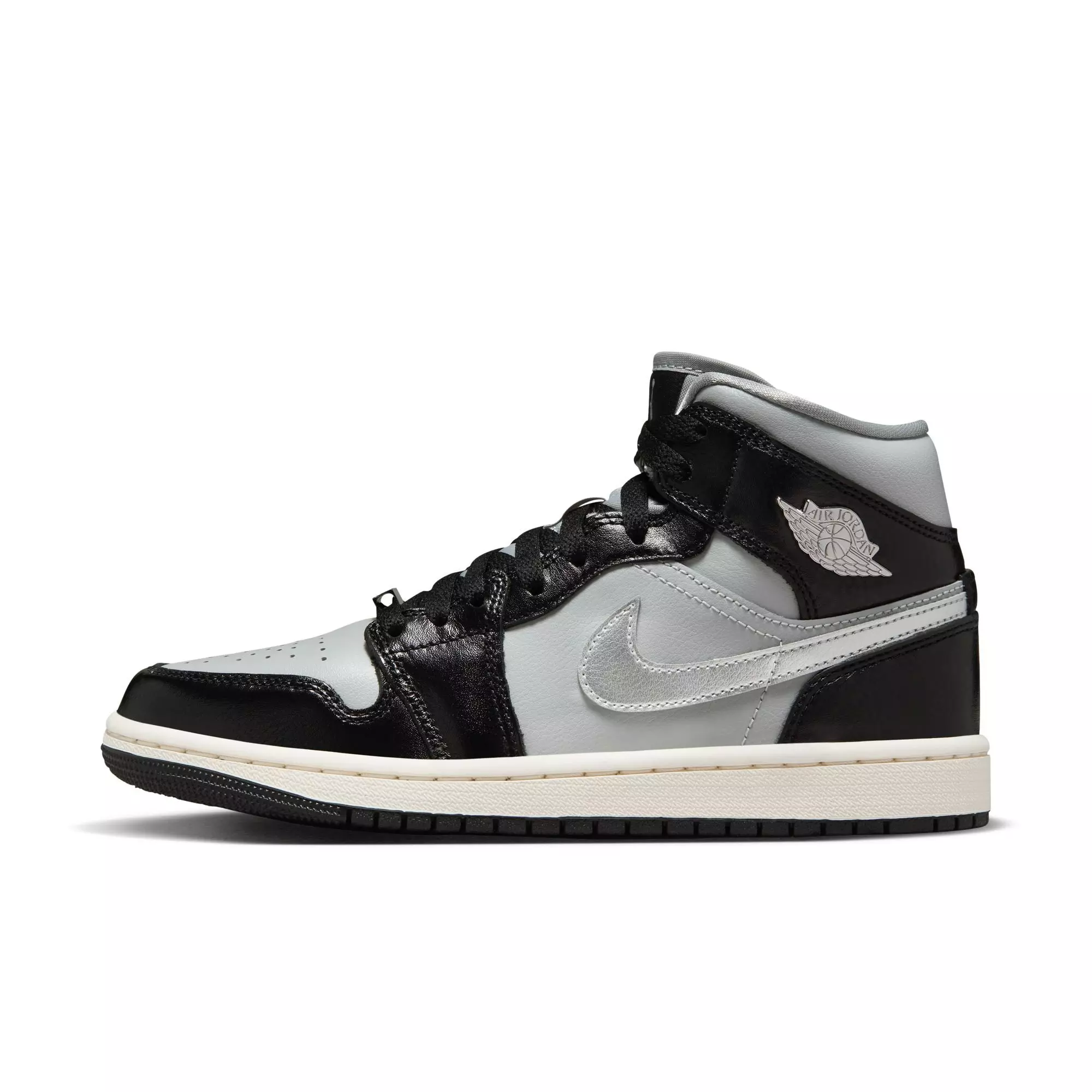 Jordan 1 Mid SE "Black/Metallic Silver/Lt Smoke Grey/Sail" Women's Shoe - BLACK/SILVER