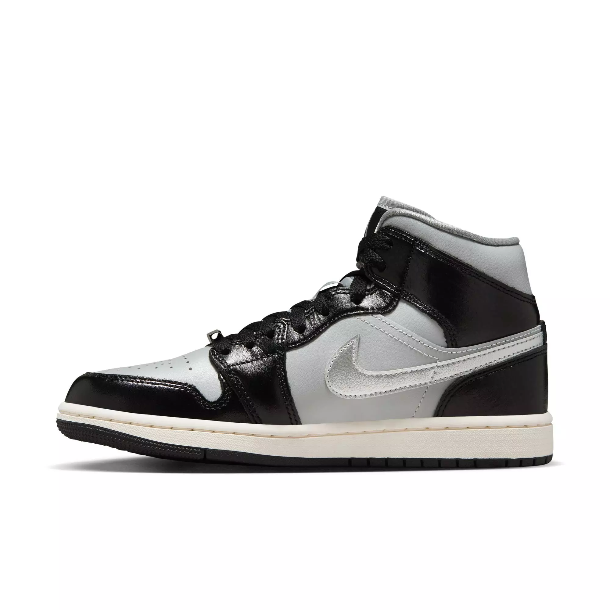 Jordan 1 Mid SE "Black/Metallic Silver/Lt Smoke Grey/Sail" Women's Shoe - BLACK/SILVER