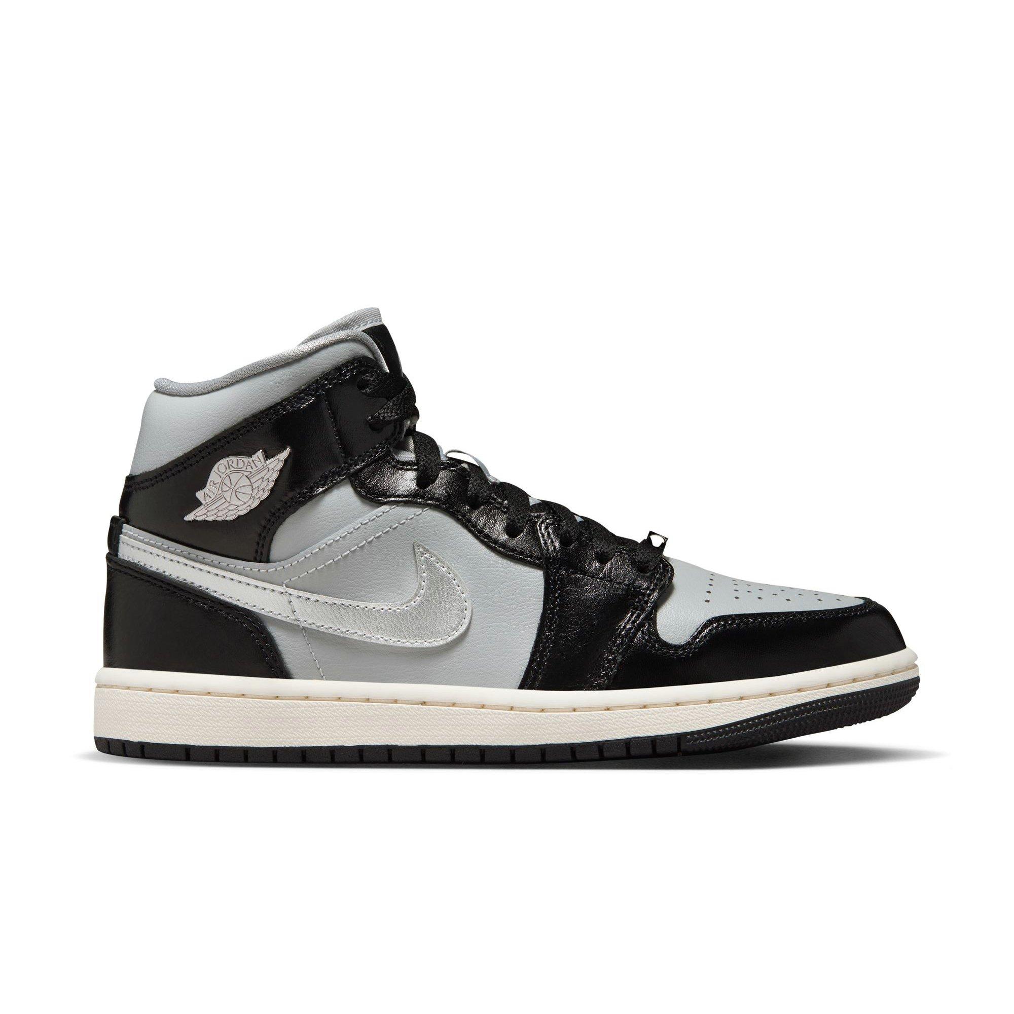 Air jordan 1 mid black silver sale