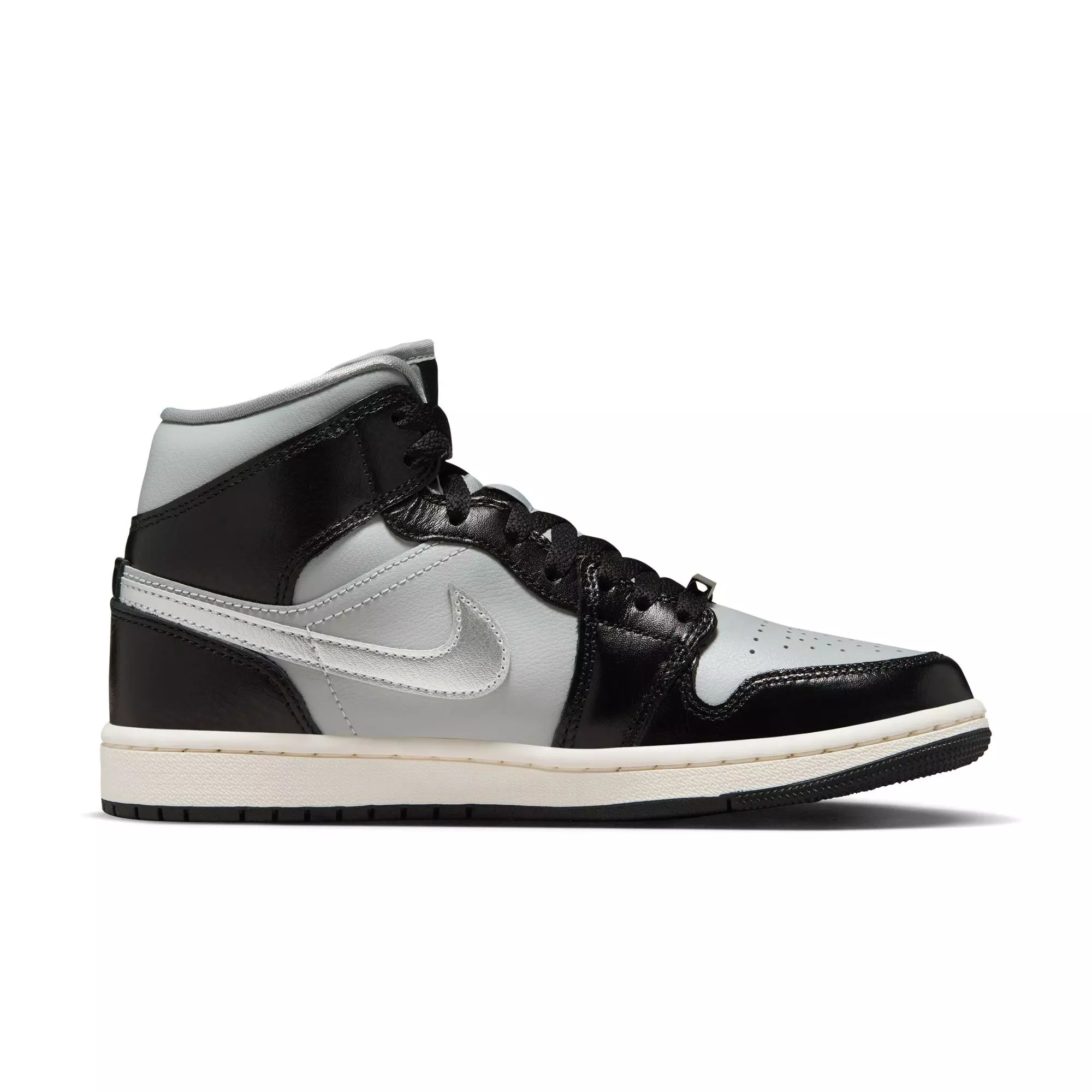 Jordan 1 Mid SE "Black/Metallic Silver/Lt Smoke Grey/Sail" Women's Shoe - BLACK/SILVER