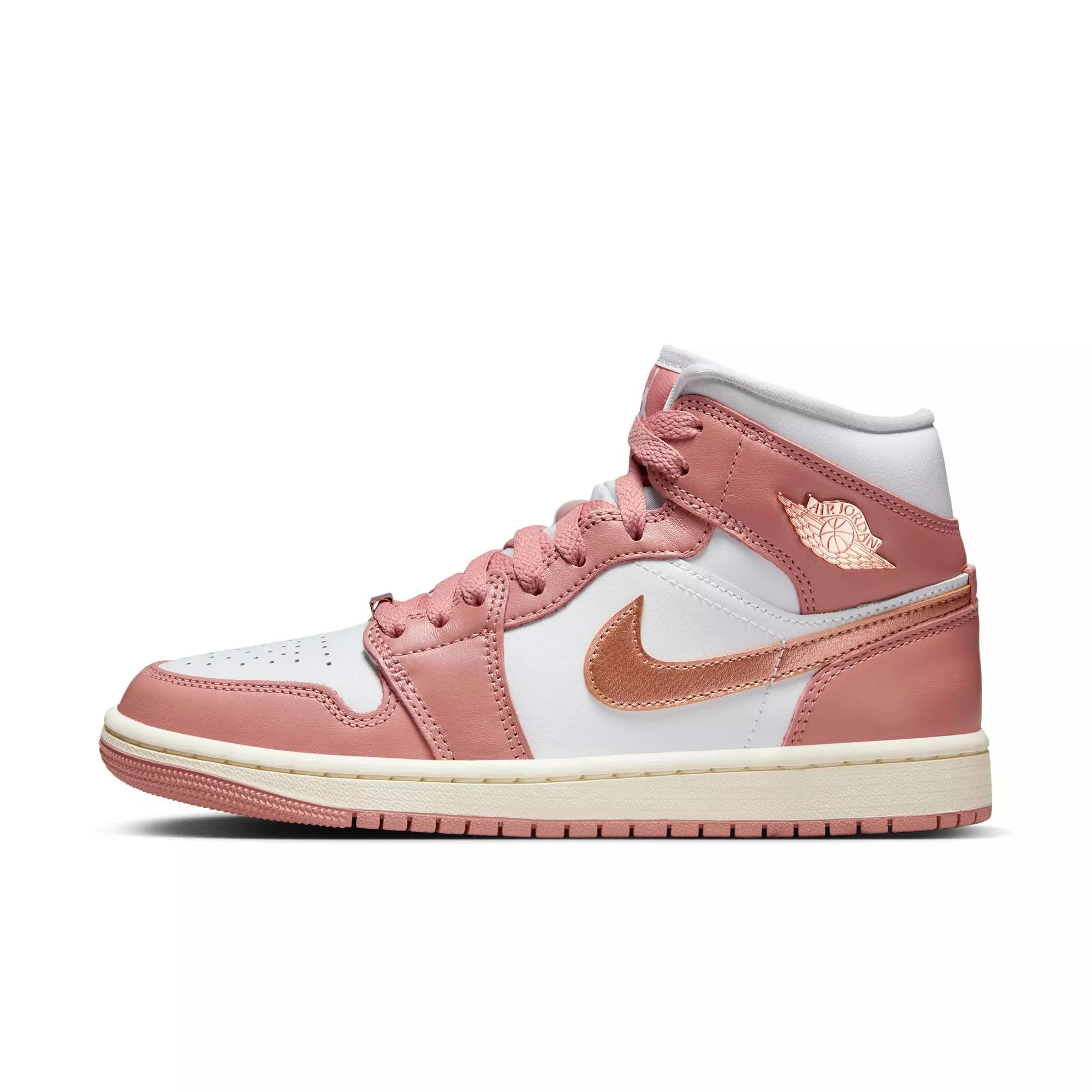 Jordan 1 Mid SE "Red Stardust/Metallic Copper/White/Sail" Women's Shoe - WHITE/RED/GOLD
