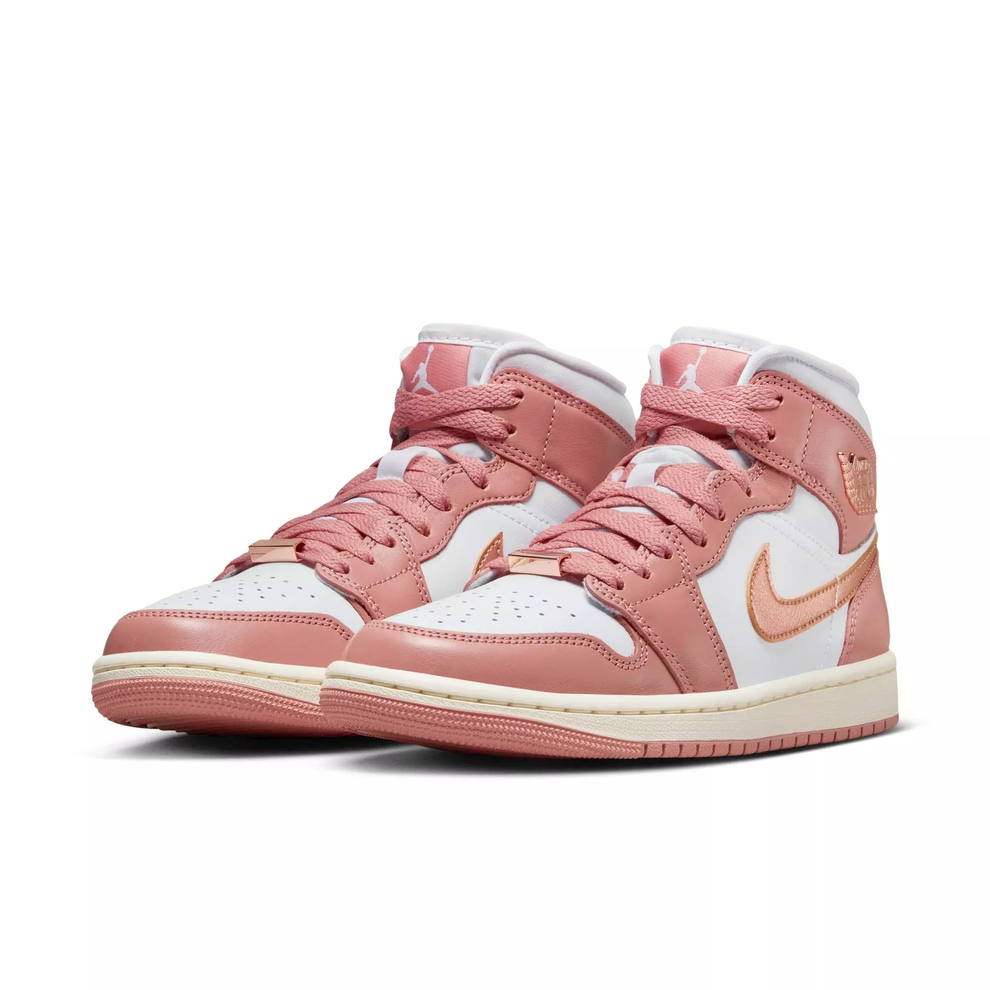 Jordan 1 Mid SE "Red Stardust/Metallic Copper/White/Sail" Women's Shoe - WHITE/RED/GOLD