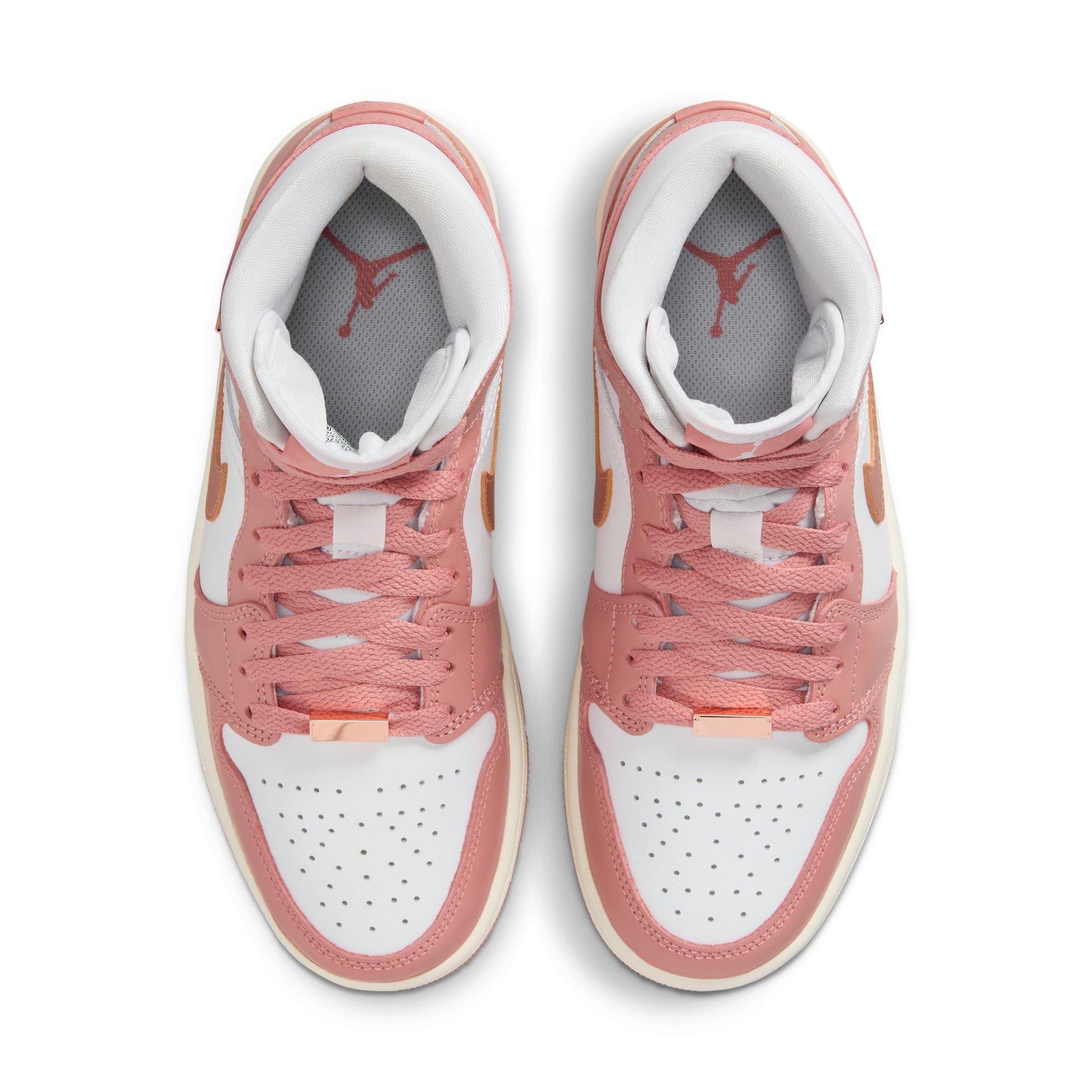 Jordan 1 Mid SE "Red Stardust/Metallic Copper/White/Sail" Women's Shoe - WHITE/RED/GOLD Thumbnail View 7