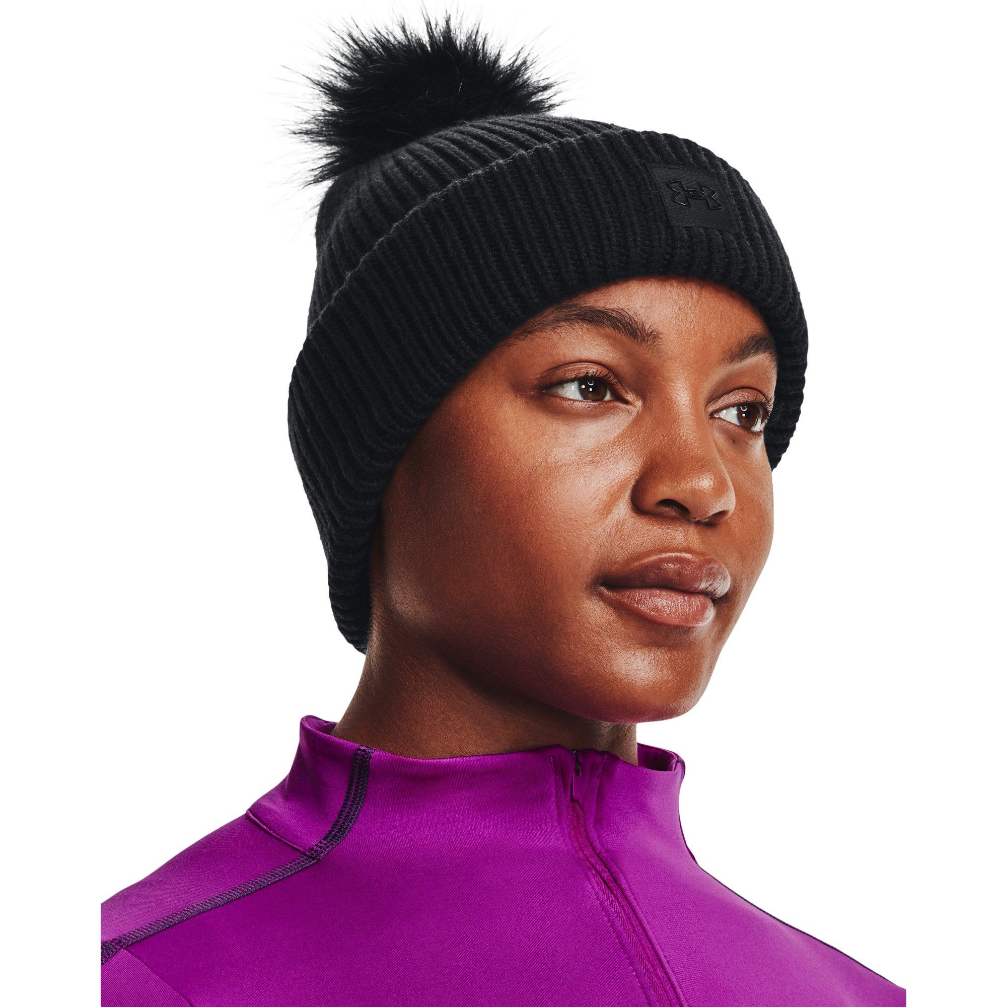 Under Armour Women's ColdGear Infrared Halftime Ribbed Pom Beanie-Black - BLACK Thumbnail View 1