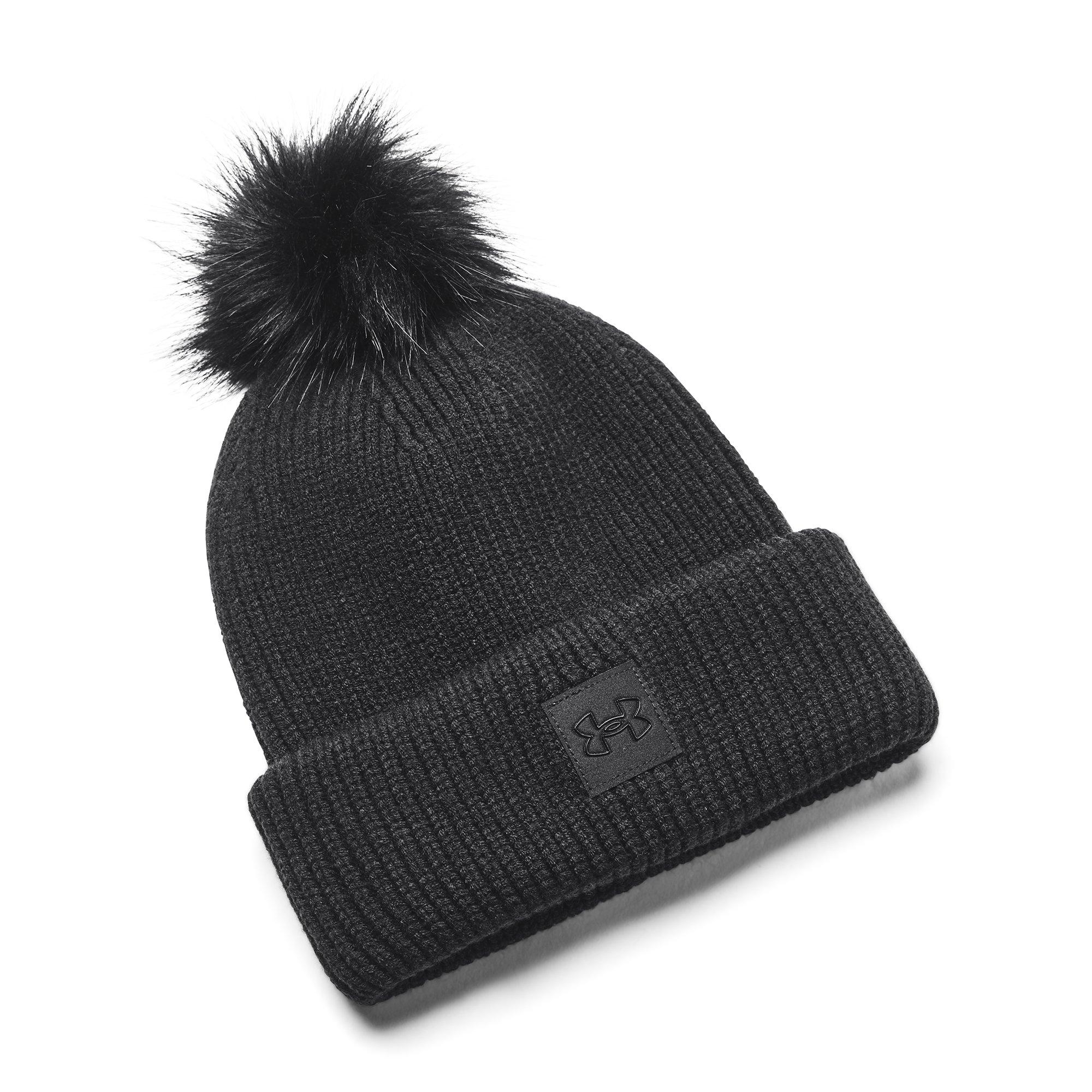 Under Armour Women's ColdGear Infrared Halftime Ribbed Pom Beanie-Black - BLACK Thumbnail View 2