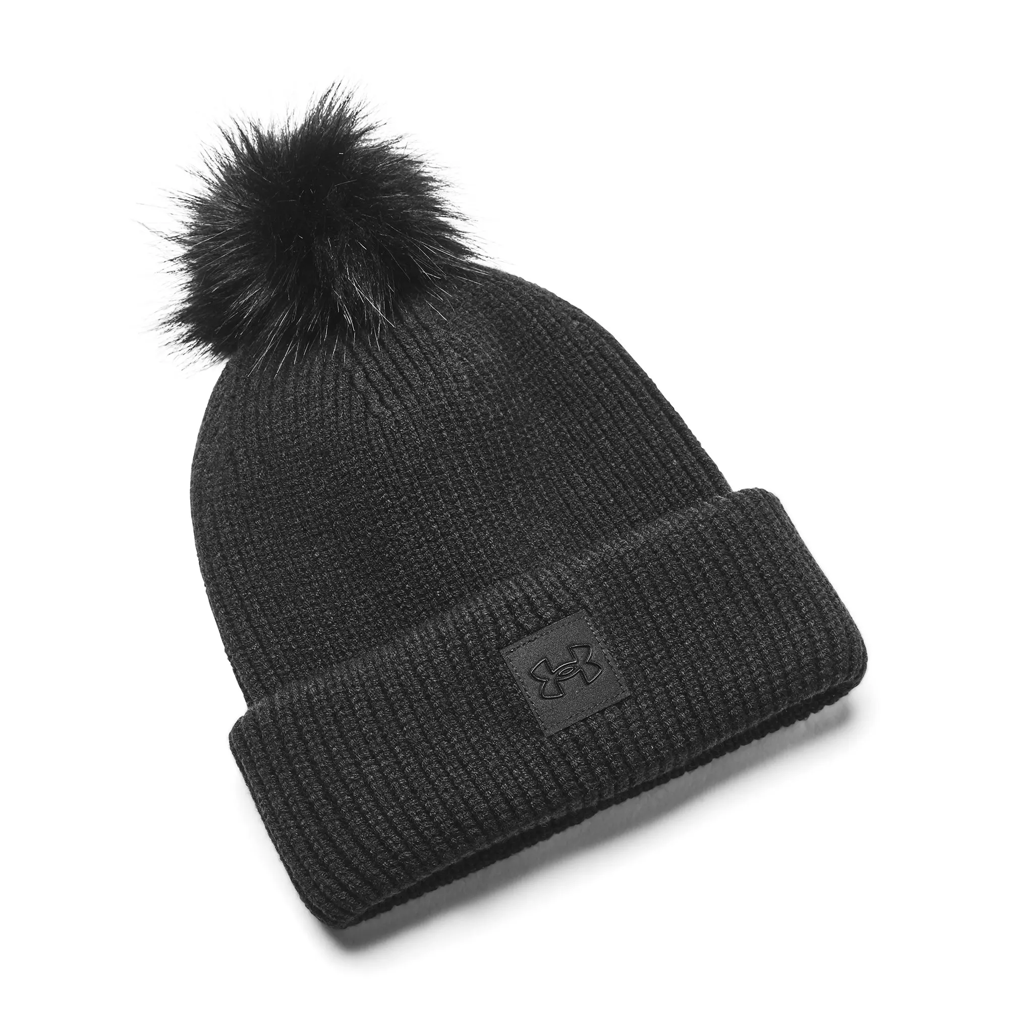 Under Armour Women's ColdGear Infrared Halftime Ribbed Pom Beanie-Black - BLACK