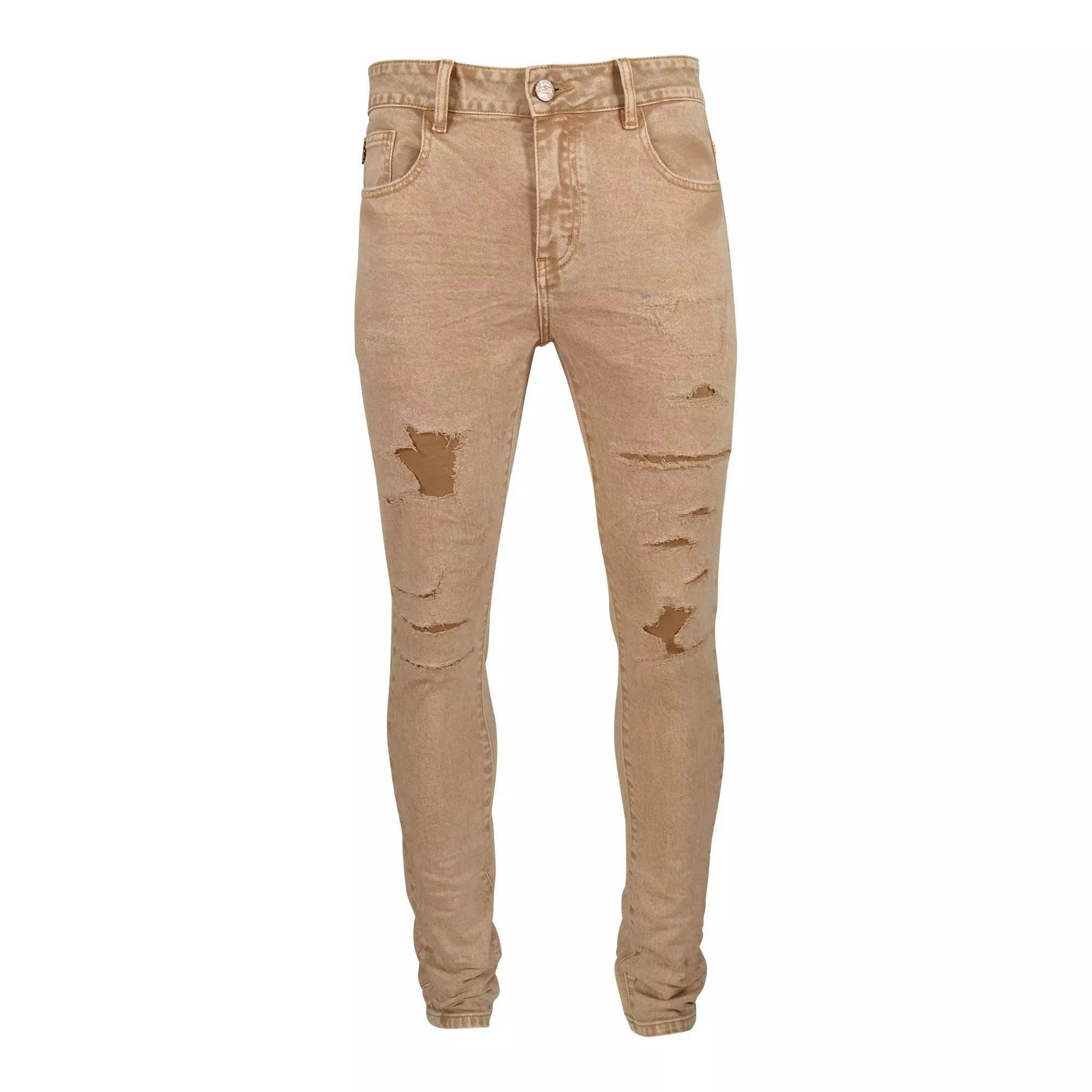 Grindhouse Men's Wheat Washed Ripped Slim Fit Jeans - WHEAT