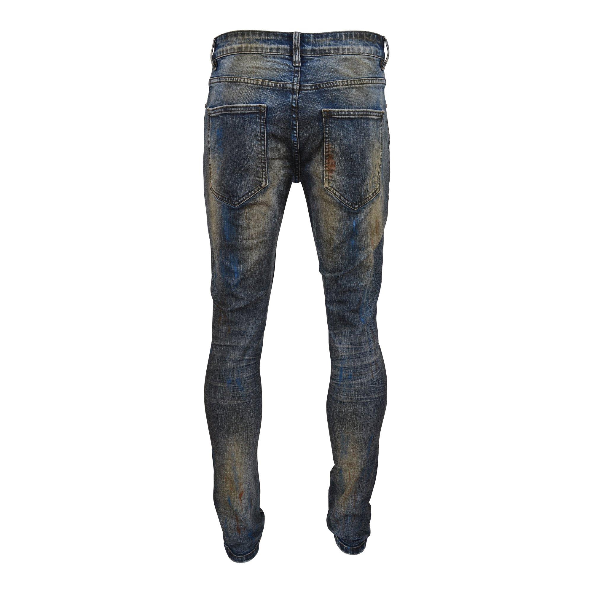 Grindhouse Blue Washed Ripped Slim Fit Denim Men's Jeans