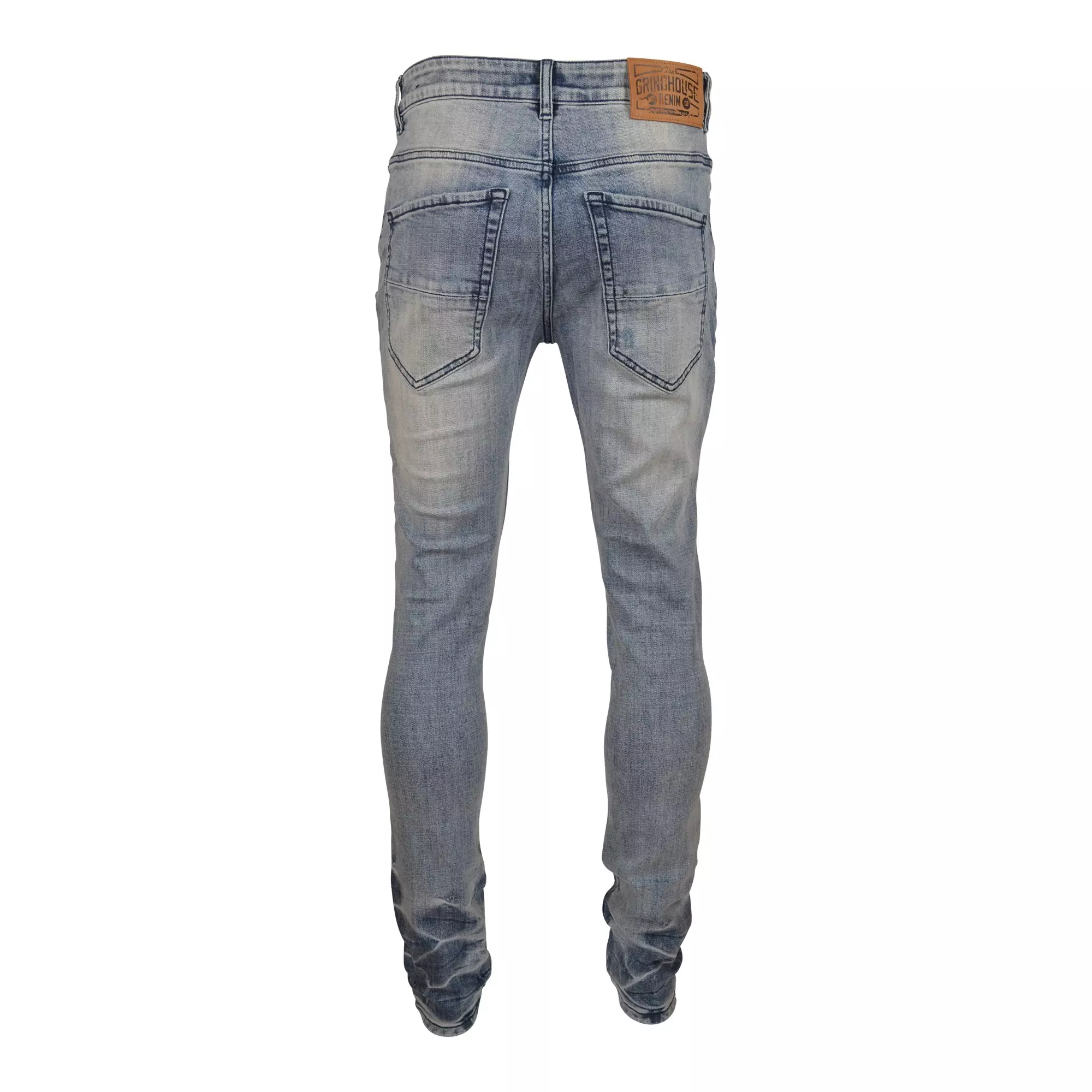 Grindhouse Men's Blue Vintage Ripped Slim Fit Denim Jeans - BLUE