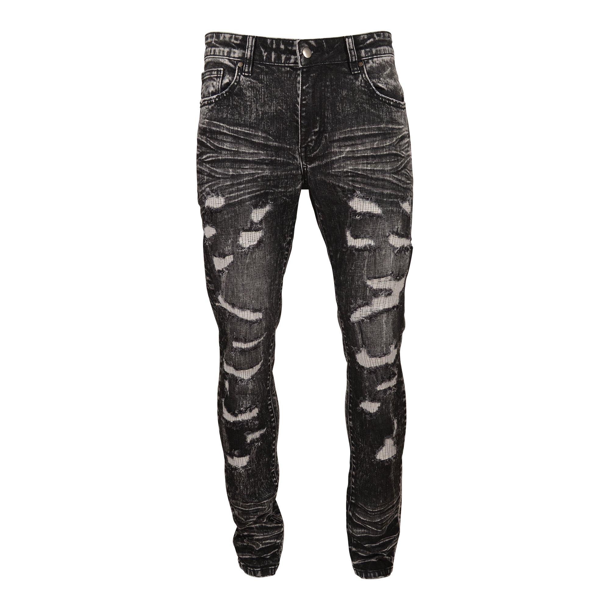 Grindhouse Men's Black Multi Ripped Stacked Flare Fit Jeans Hibbett